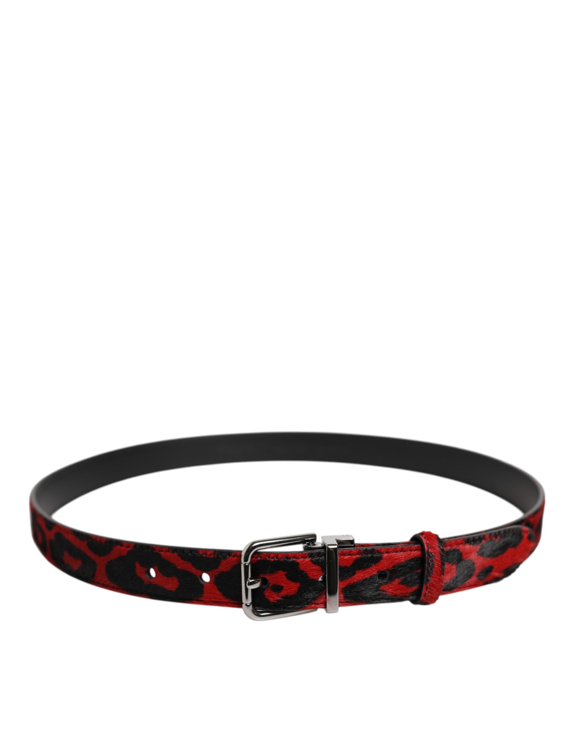 Dolce & Gabbana Black Red Leopard Silver Metal Buckle Belt - ACCEXO