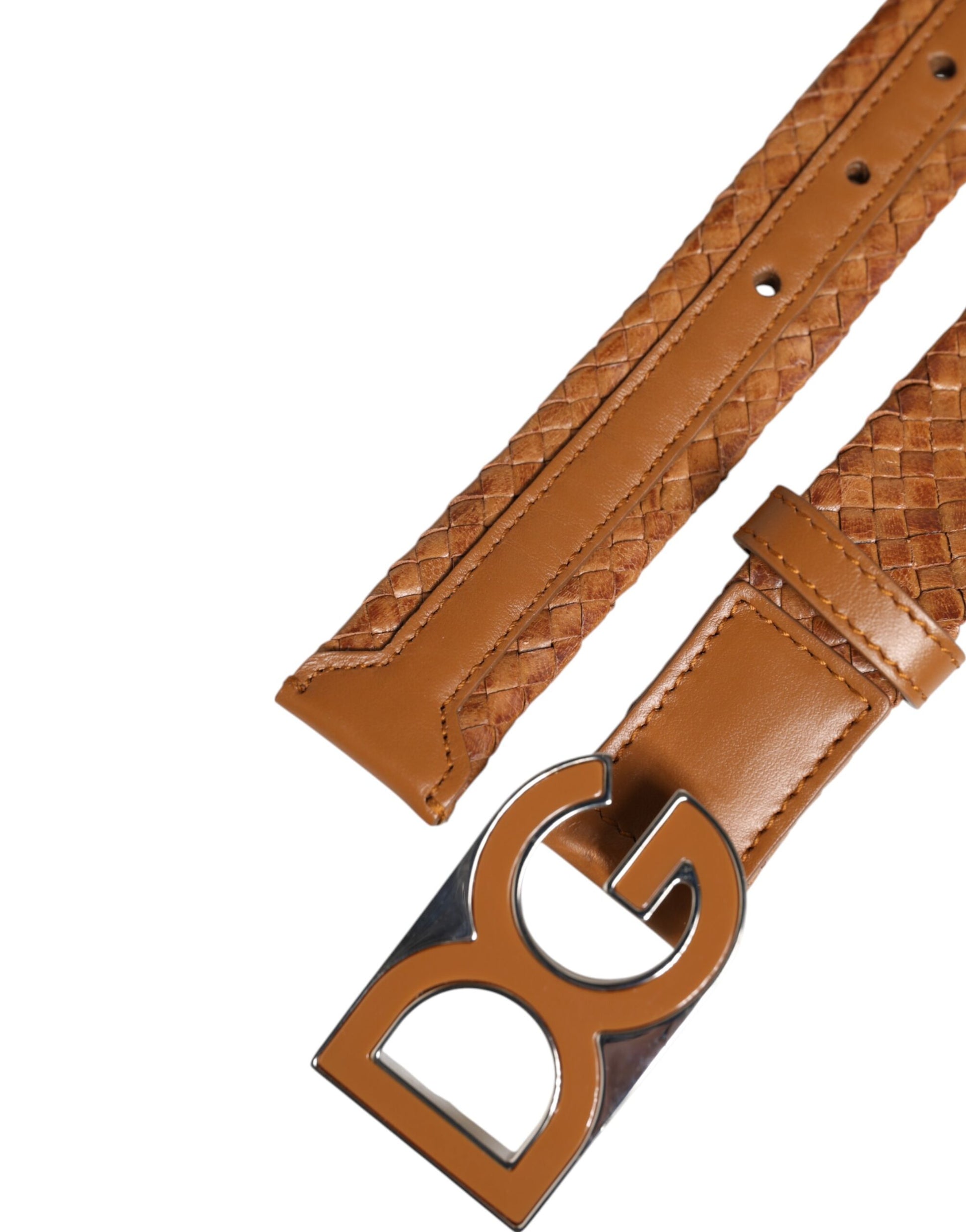 Dolce & Gabbana Brown Braided Metal DG Logo Buckle Belt - ACCEXO