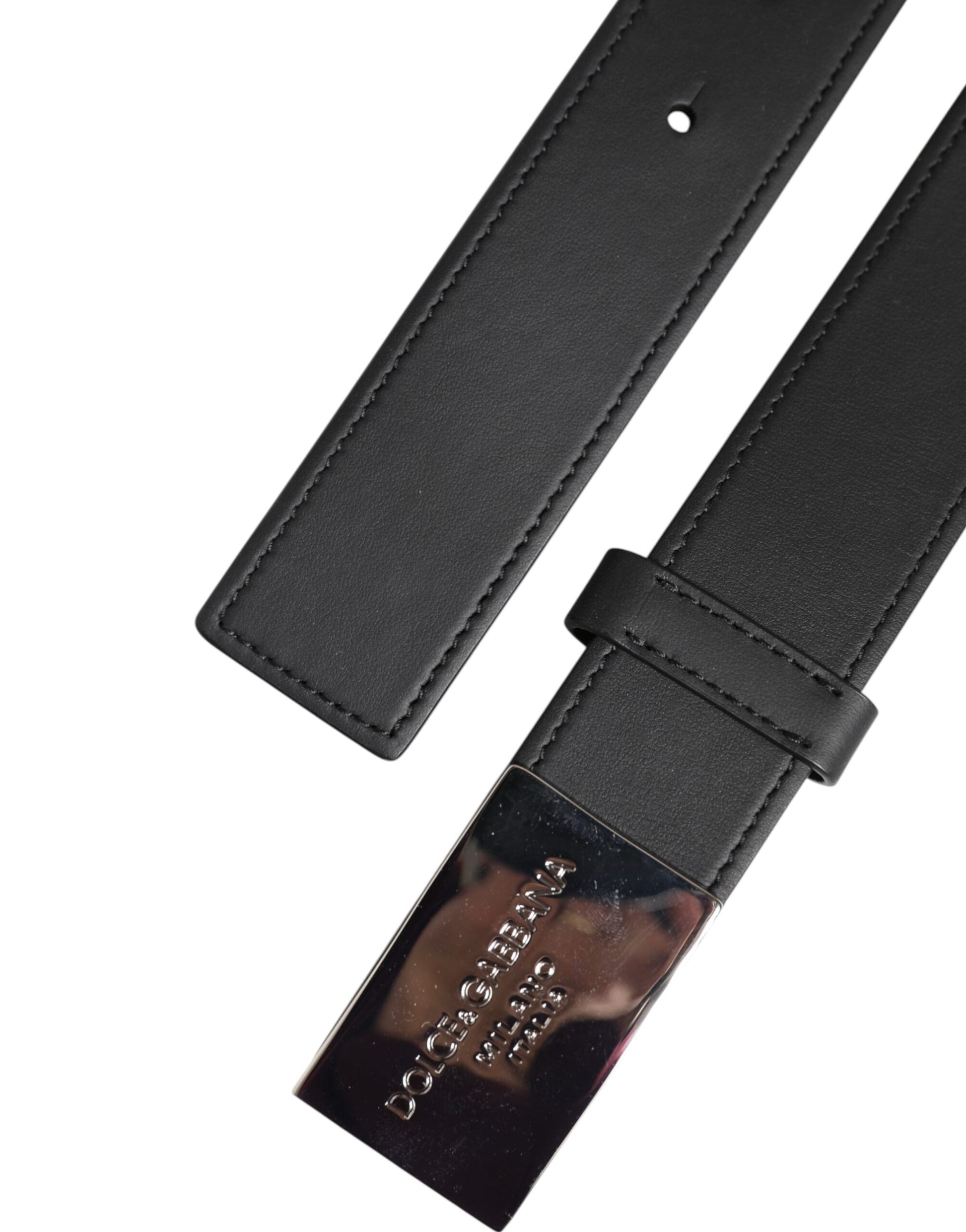 Dolce & Gabbana Black Leather Classic Metal Logo Buckle Belt - ACCEXO