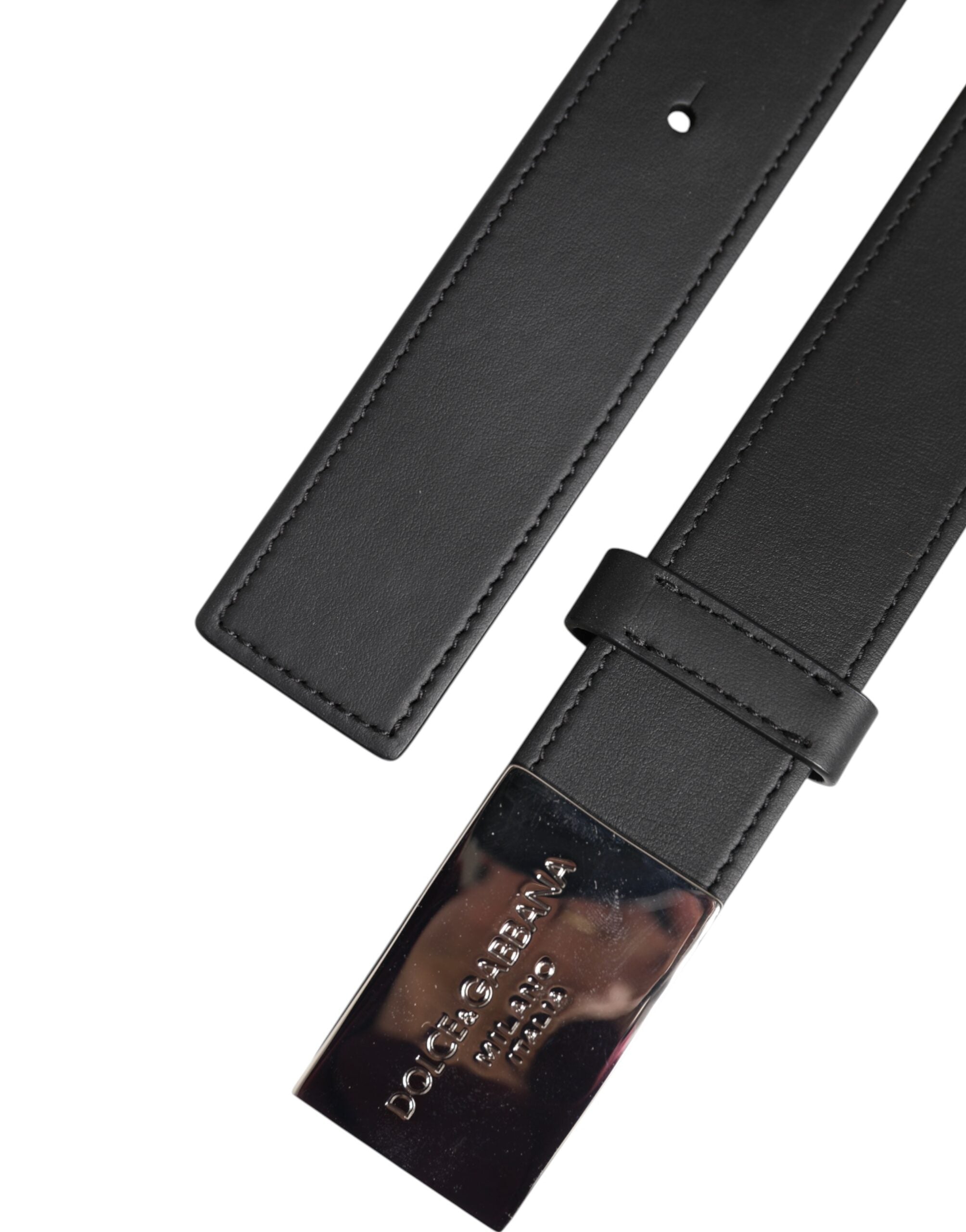 Dolce & Gabbana Black Leather Classic Metal Logo Buckle Belt - ACCEXO