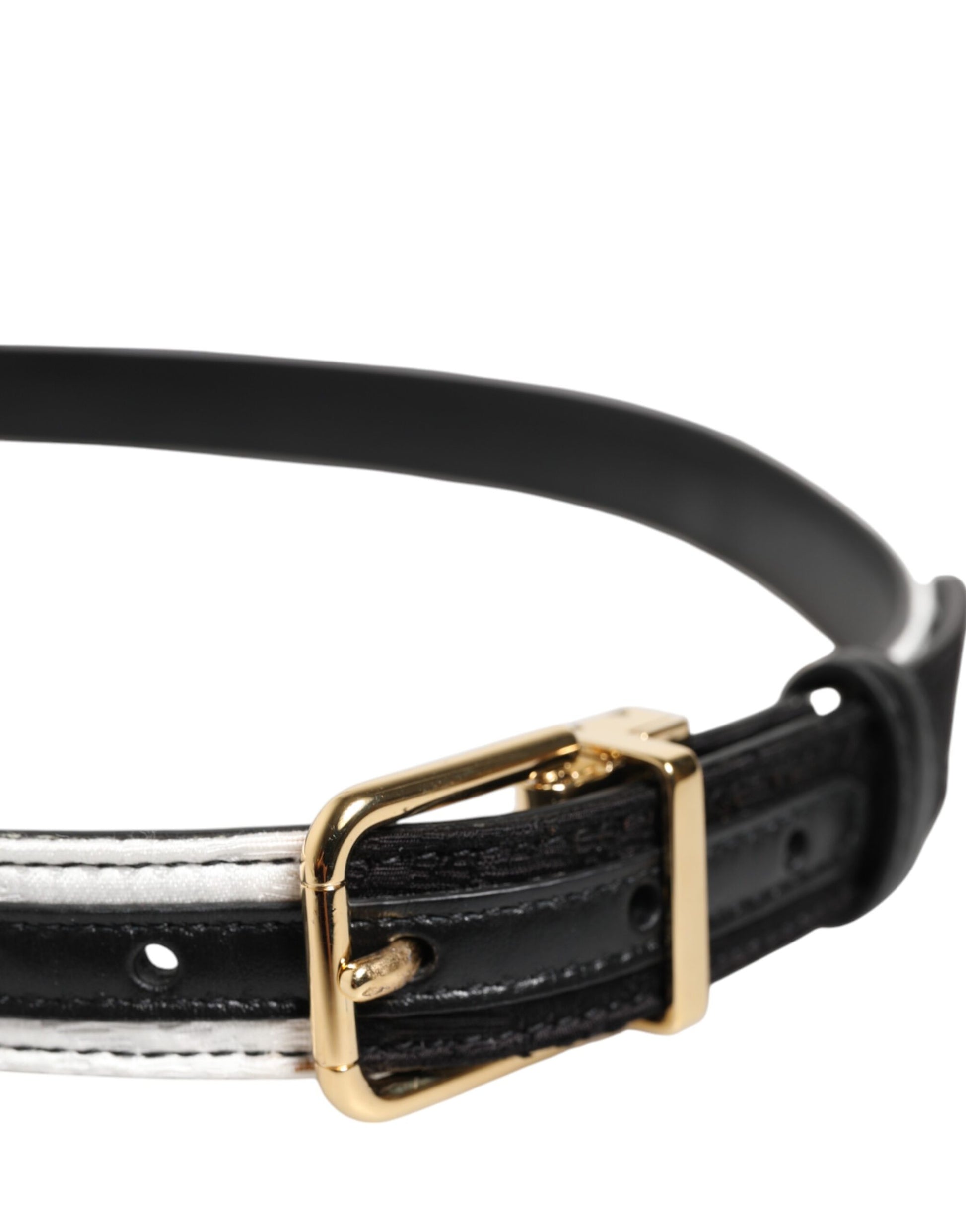 Dolce & Gabbana Black White Patchwork Gold Metal Buckle Belt - ACCEXO
