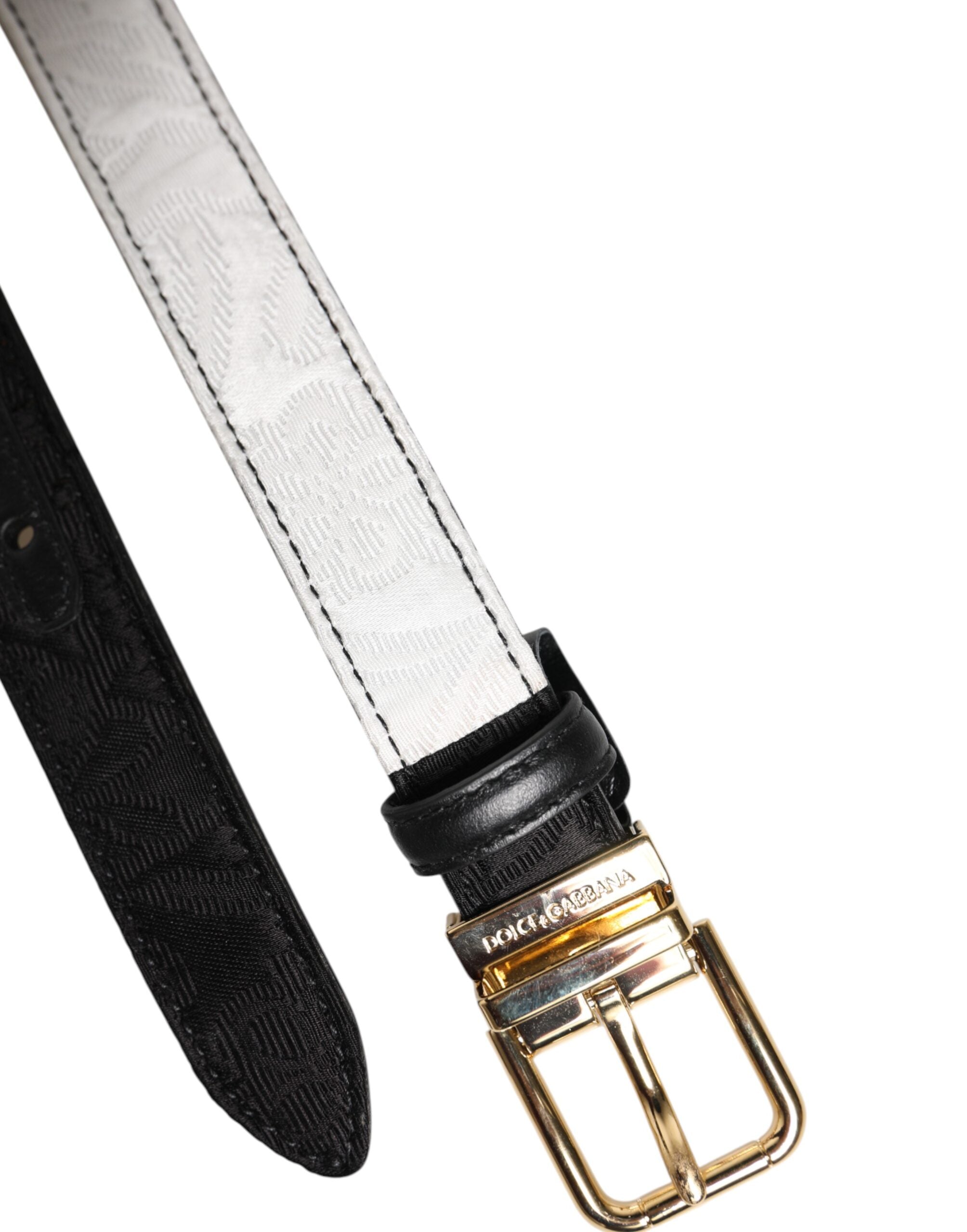 Dolce & Gabbana Black White Patchwork Gold Metal Buckle Belt - ACCEXO