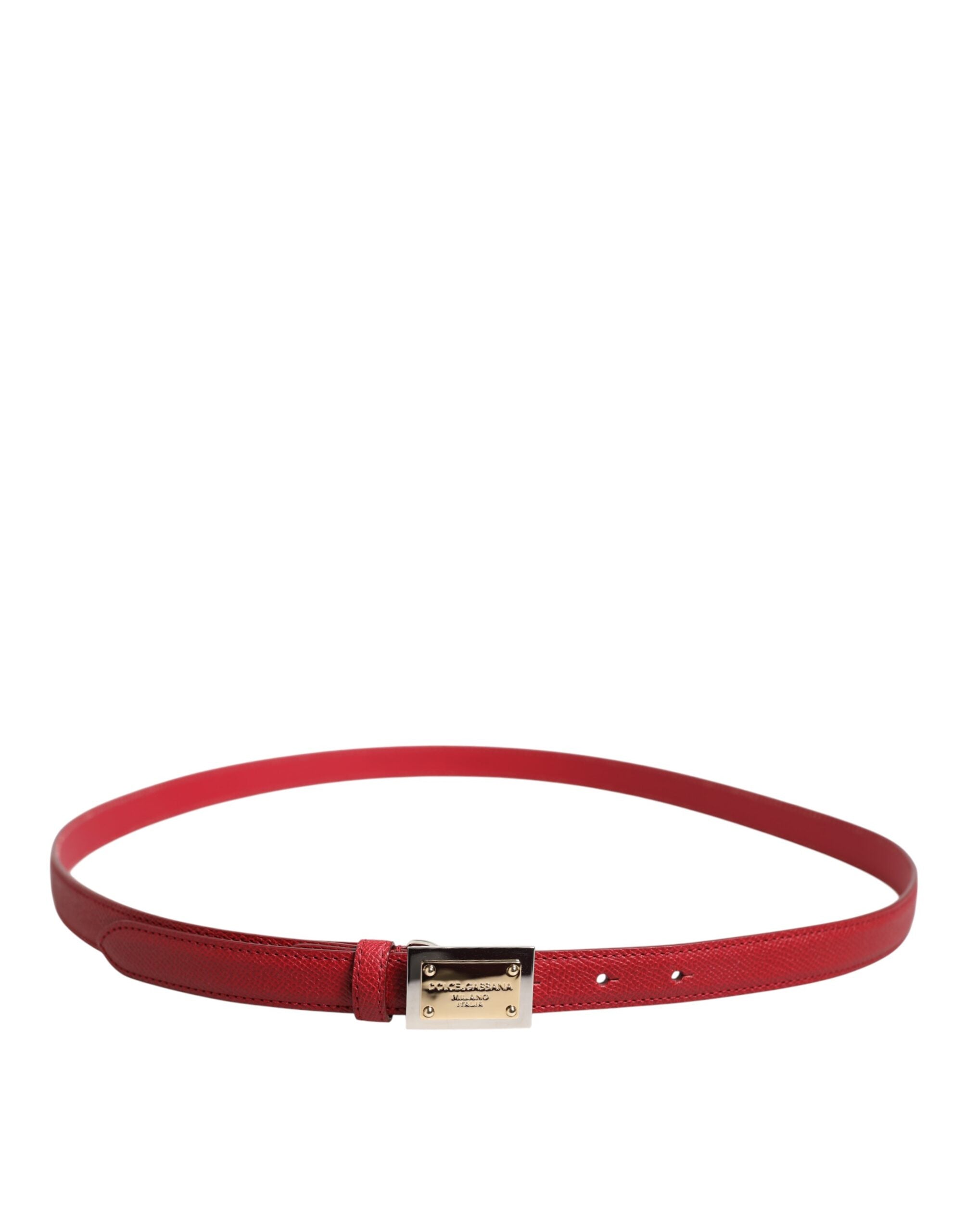 Dolce & Gabbana Red Leather Square Metal Buckle Cintura Belt - ACCEXO