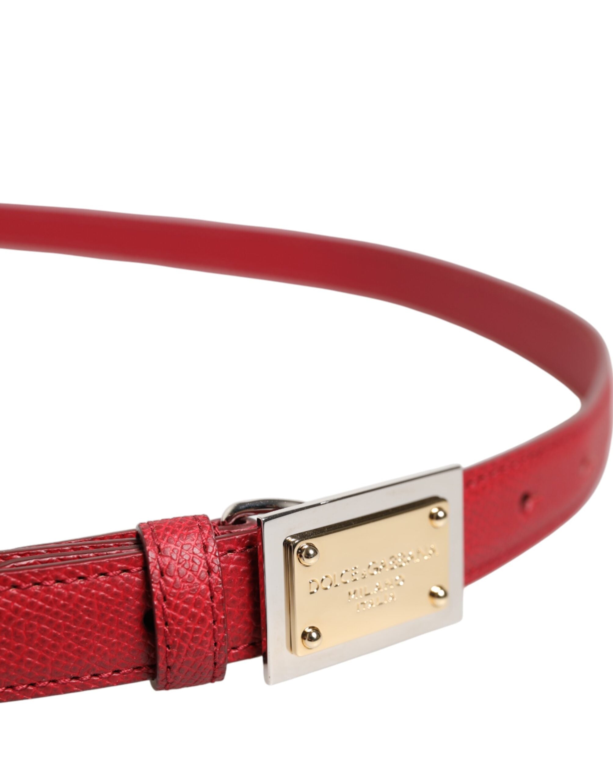Dolce & Gabbana Red Leather Square Metal Buckle Cintura Belt - ACCEXO