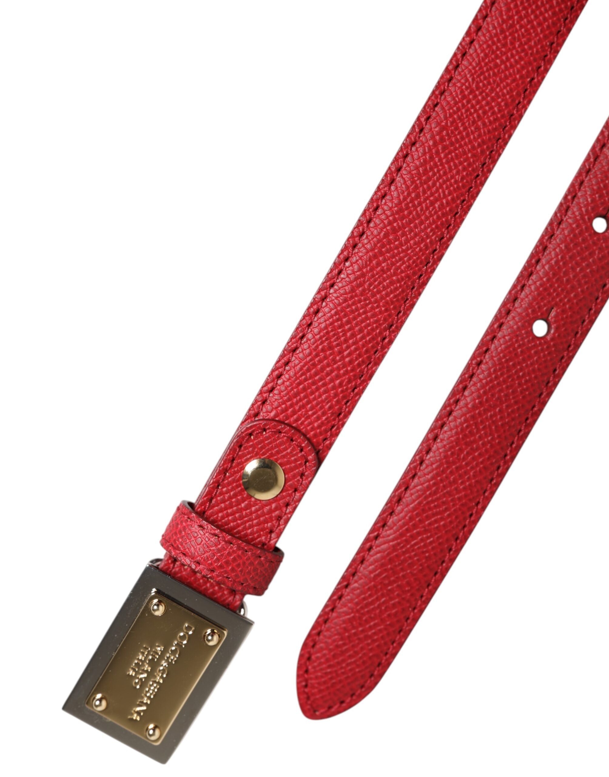 Dolce & Gabbana Red Leather Square Metal Buckle Cintura Belt - ACCEXO