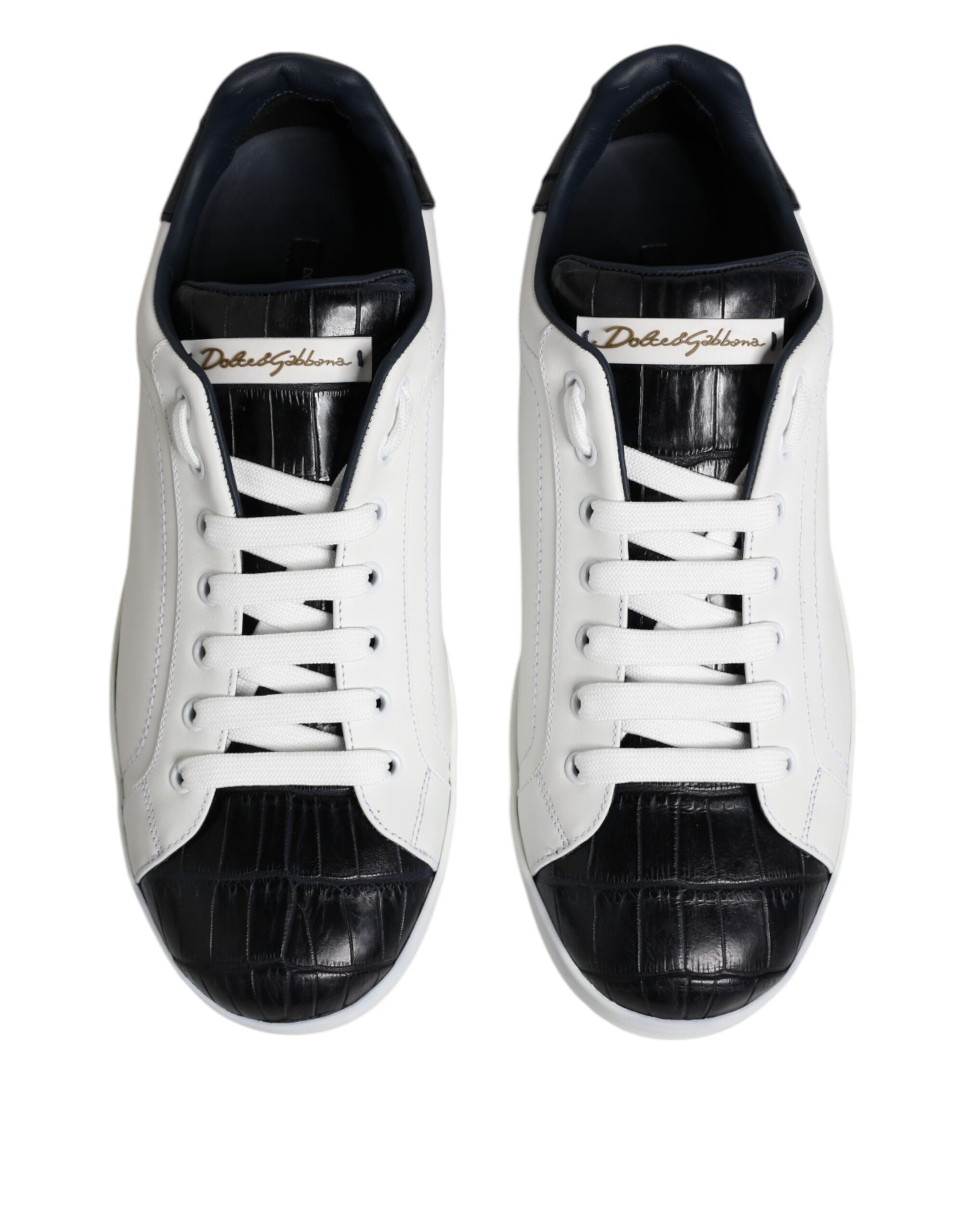 Dolce & Gabbana White Black Leather Portofino Sneaker Shoes - ACCEXO