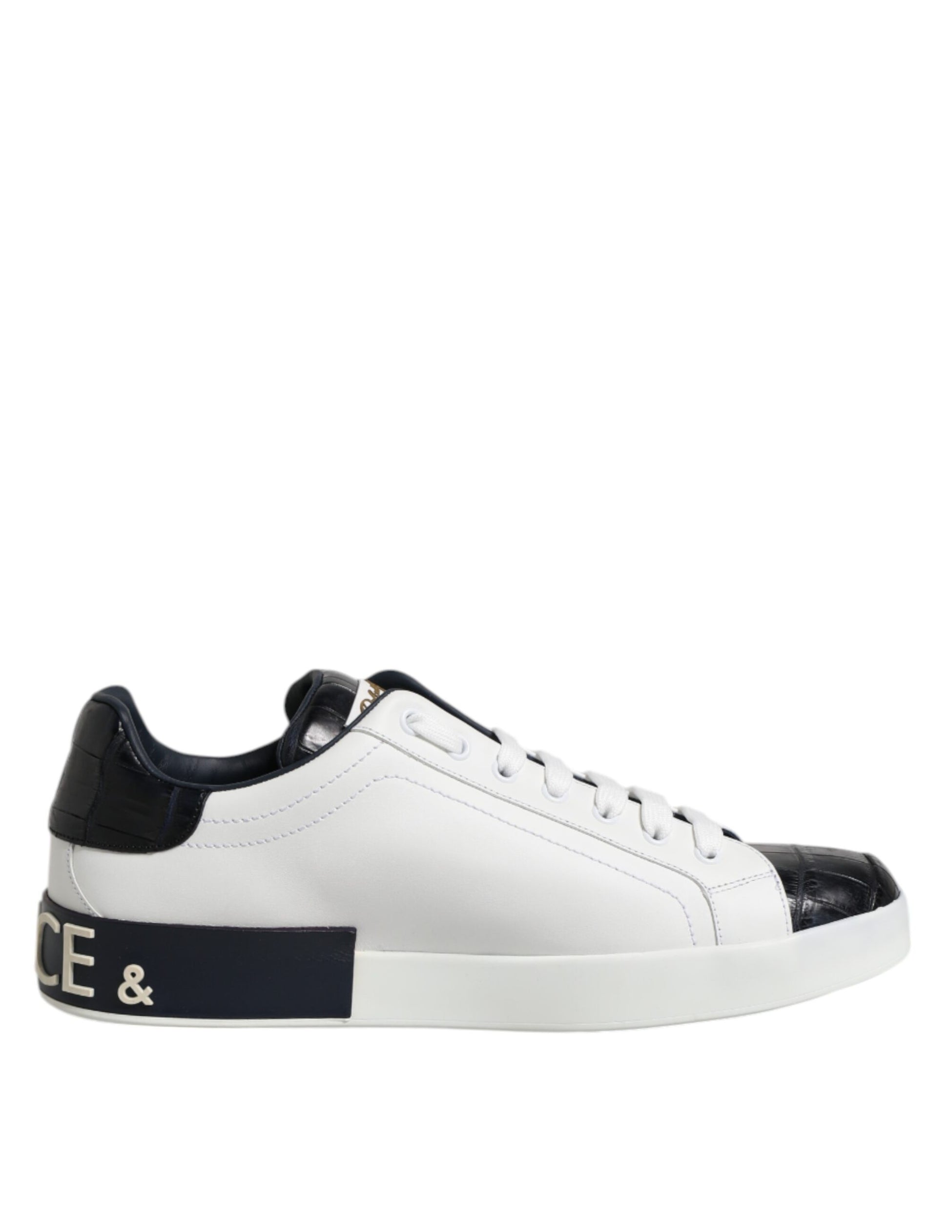 Dolce & Gabbana White Black Leather Portofino Sneaker Shoes - ACCEXO