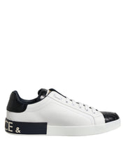 Dolce & Gabbana White Black Leather Portofino Sneaker Shoes - ACCEXO