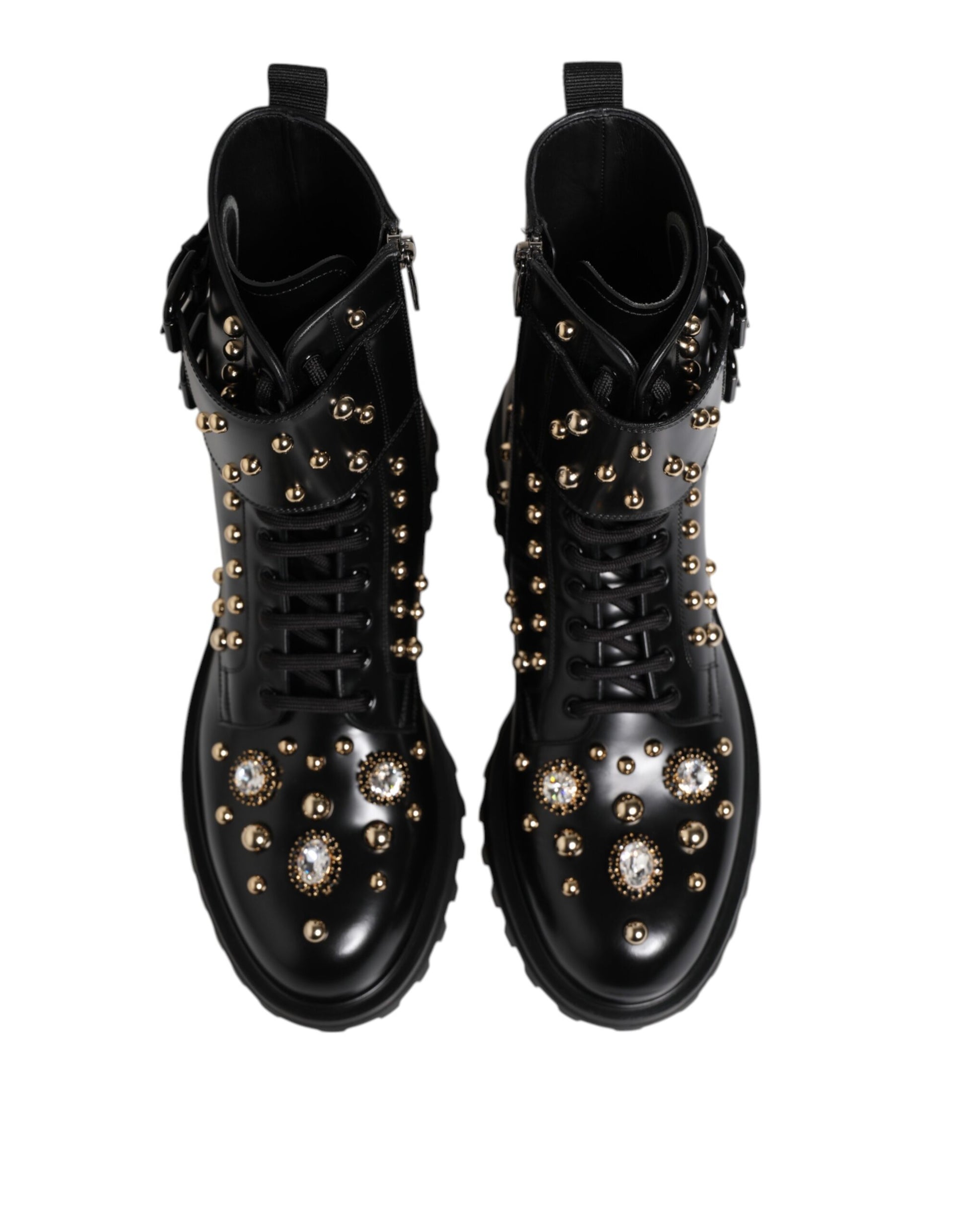 Dolce & Gabbana Black Studded Lace Up Mid Calf Boots Shoes - ACCEXO