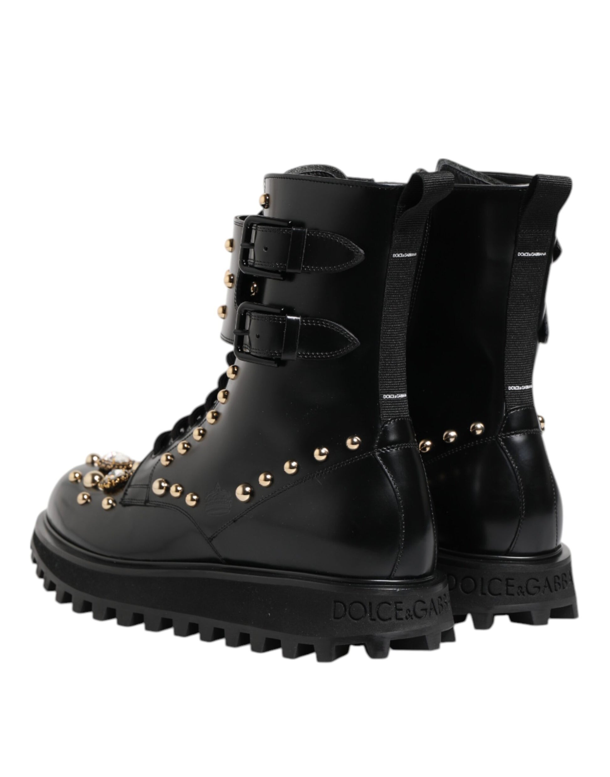 Dolce & Gabbana Black Studded Lace Up Mid Calf Boots Shoes - ACCEXO