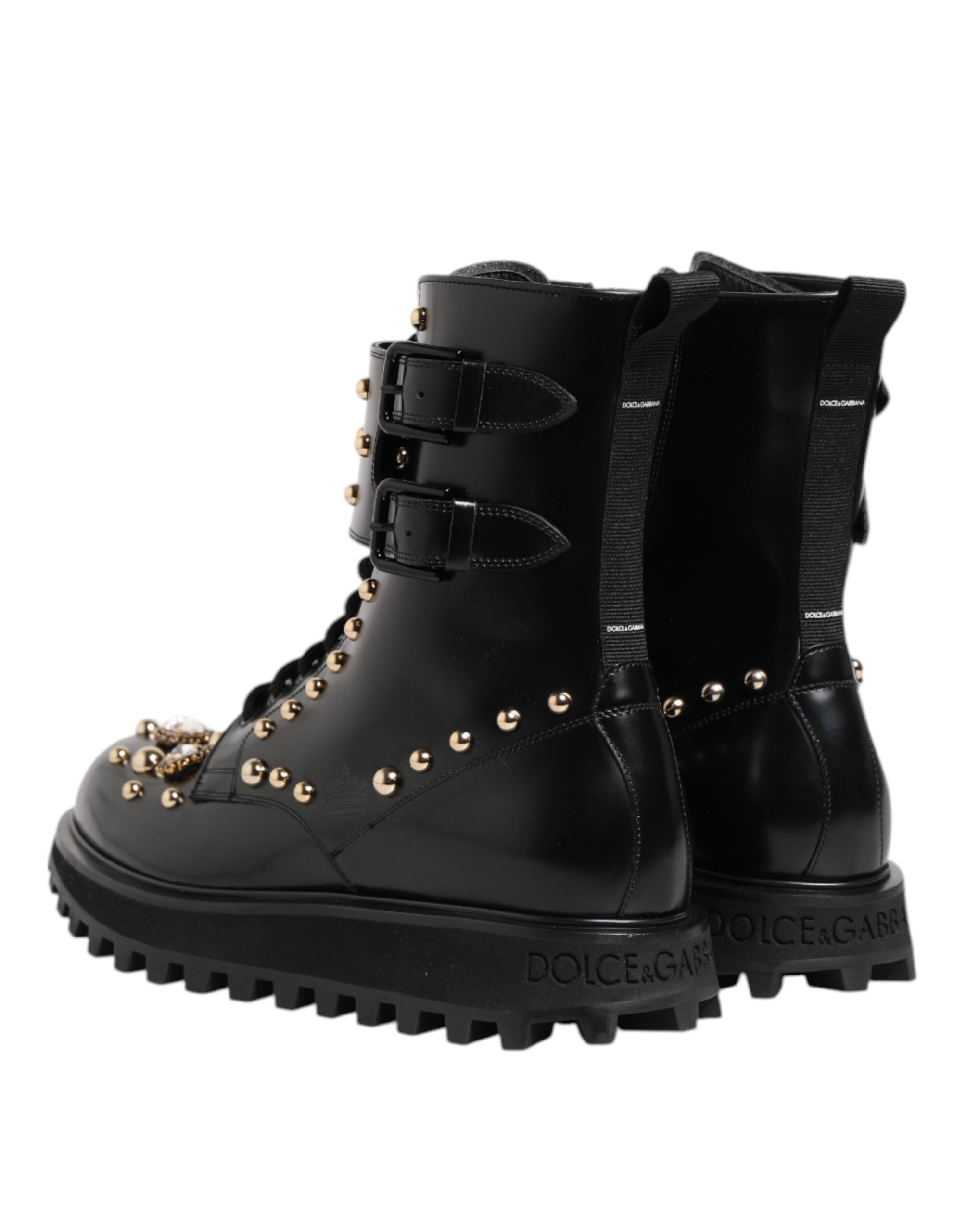 Dolce & Gabbana Black Studded Lace Up Mid Calf Boots Shoes - ACCEXO