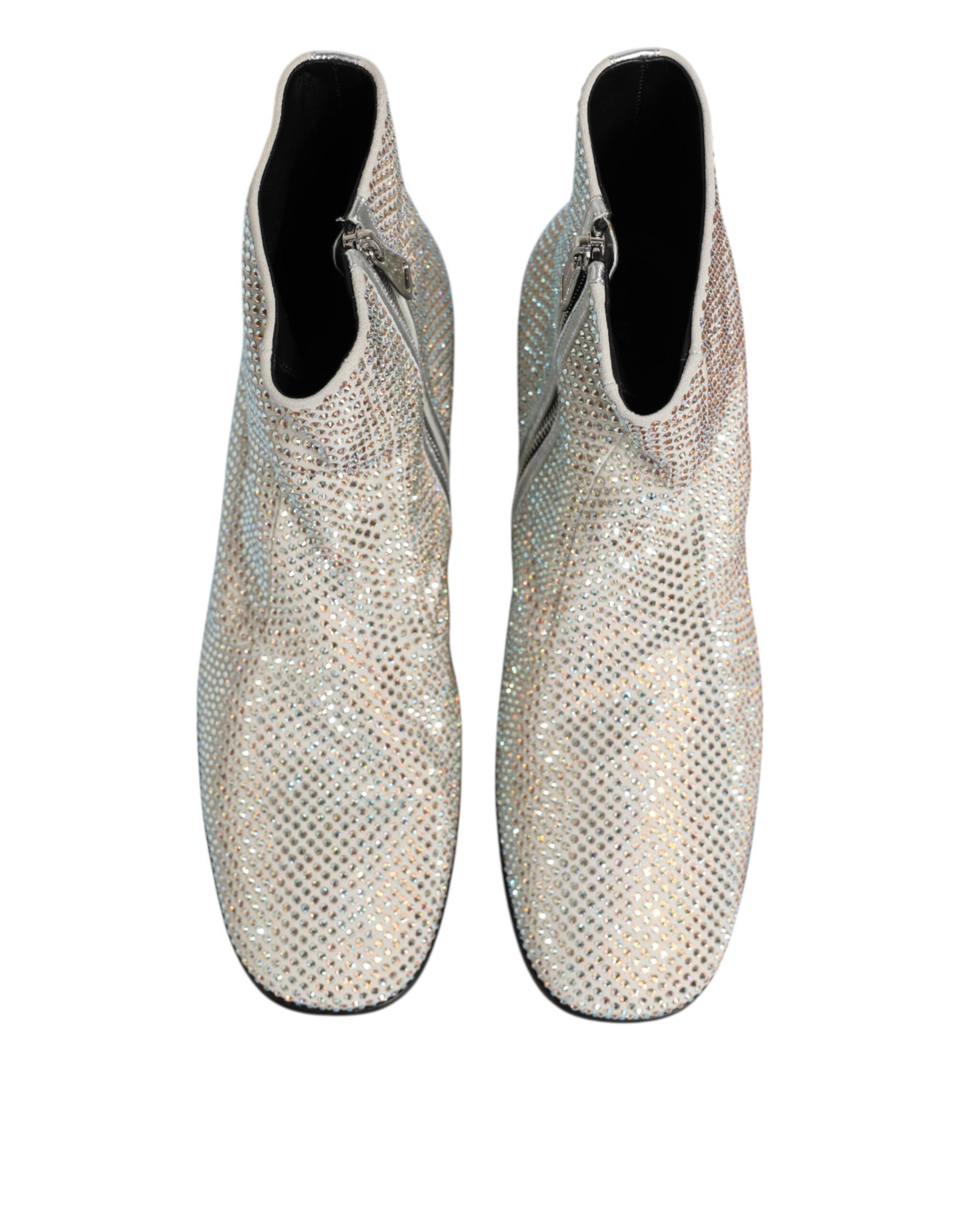 Dolce & Gabbana White Strass DG Logo Heels Ankle Boots Shoes - ACCEXO