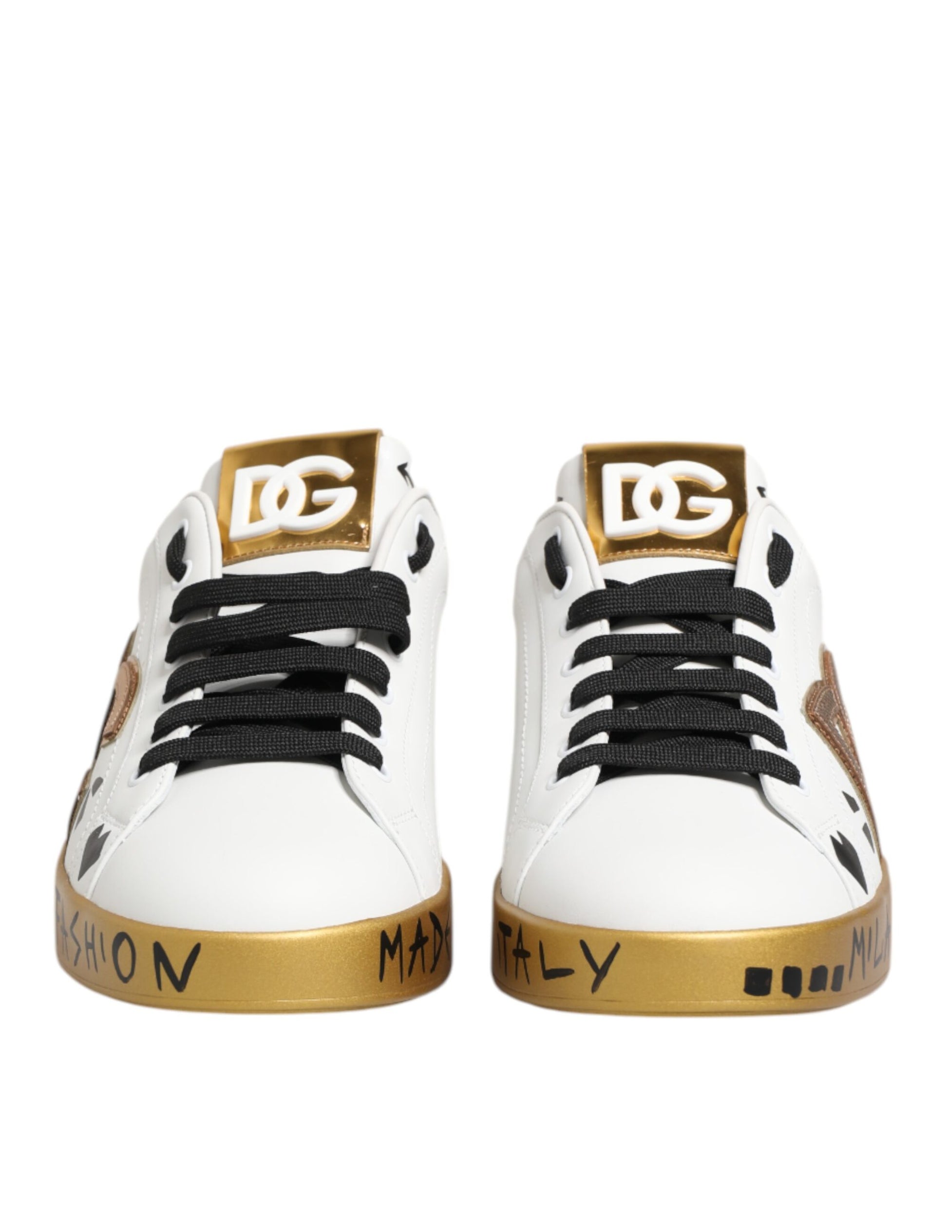 Dolce & Gabbana White Gold Crystal Portofino Sneakers Shoes - ACCEXO