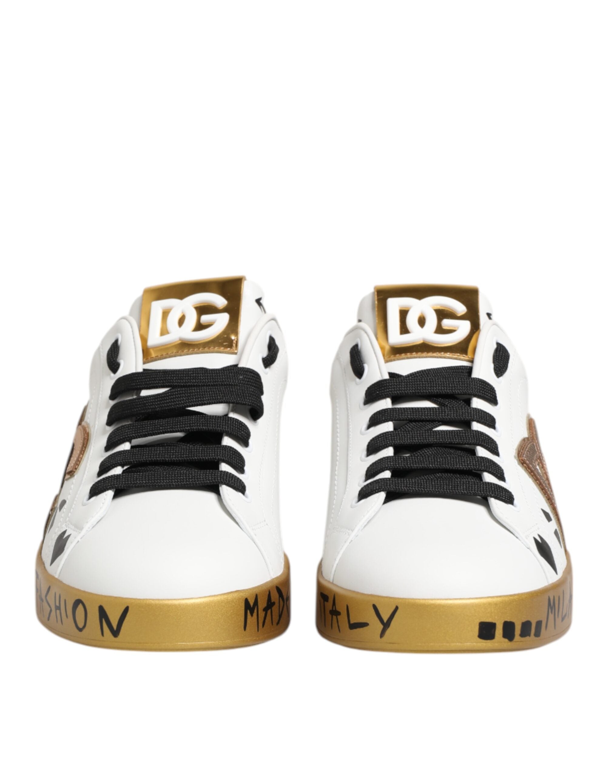 Dolce & Gabbana White Gold Crystal Portofino Sneakers Shoes - ACCEXO