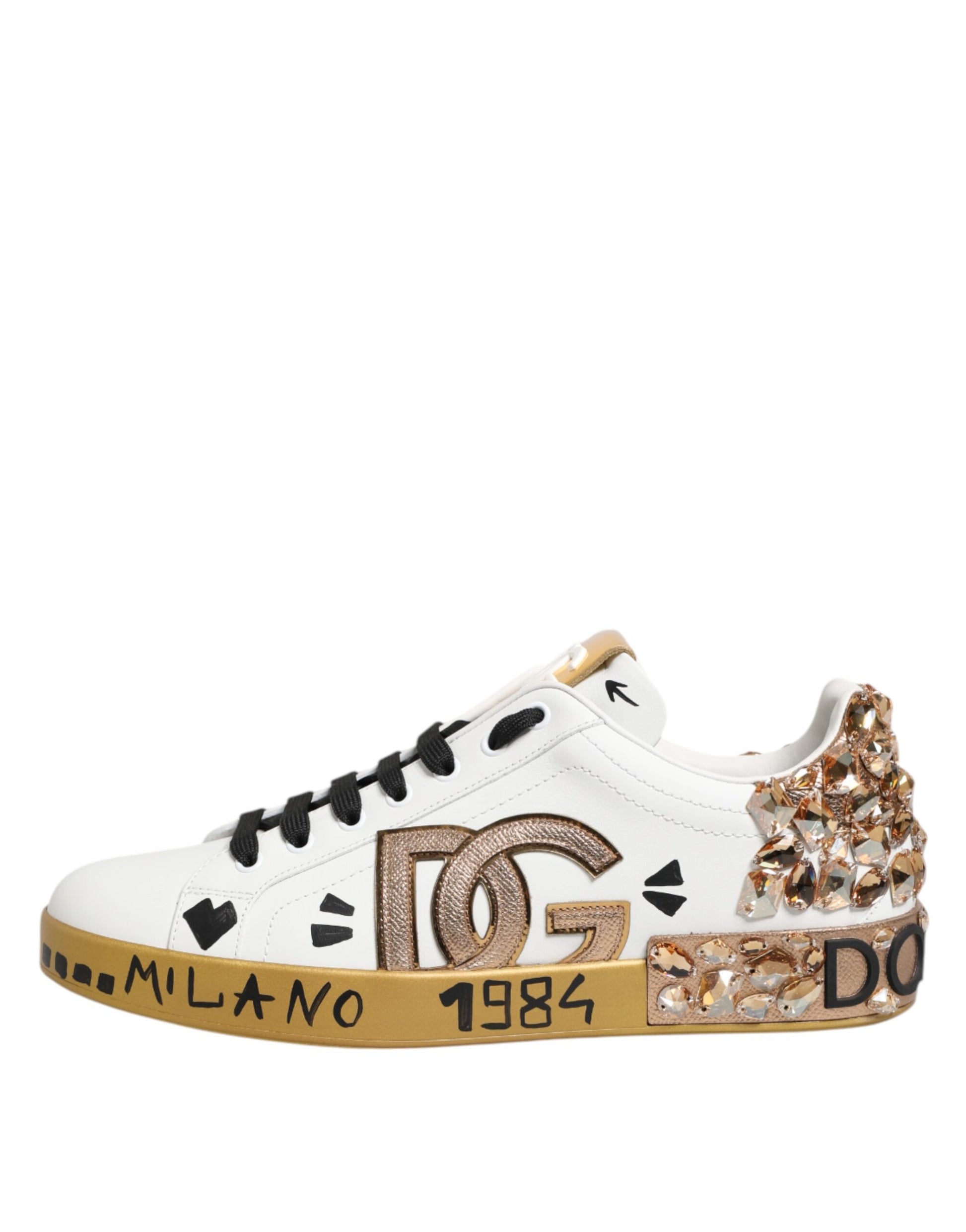 Dolce & Gabbana White Gold Crystal Portofino Sneakers Shoes - ACCEXO