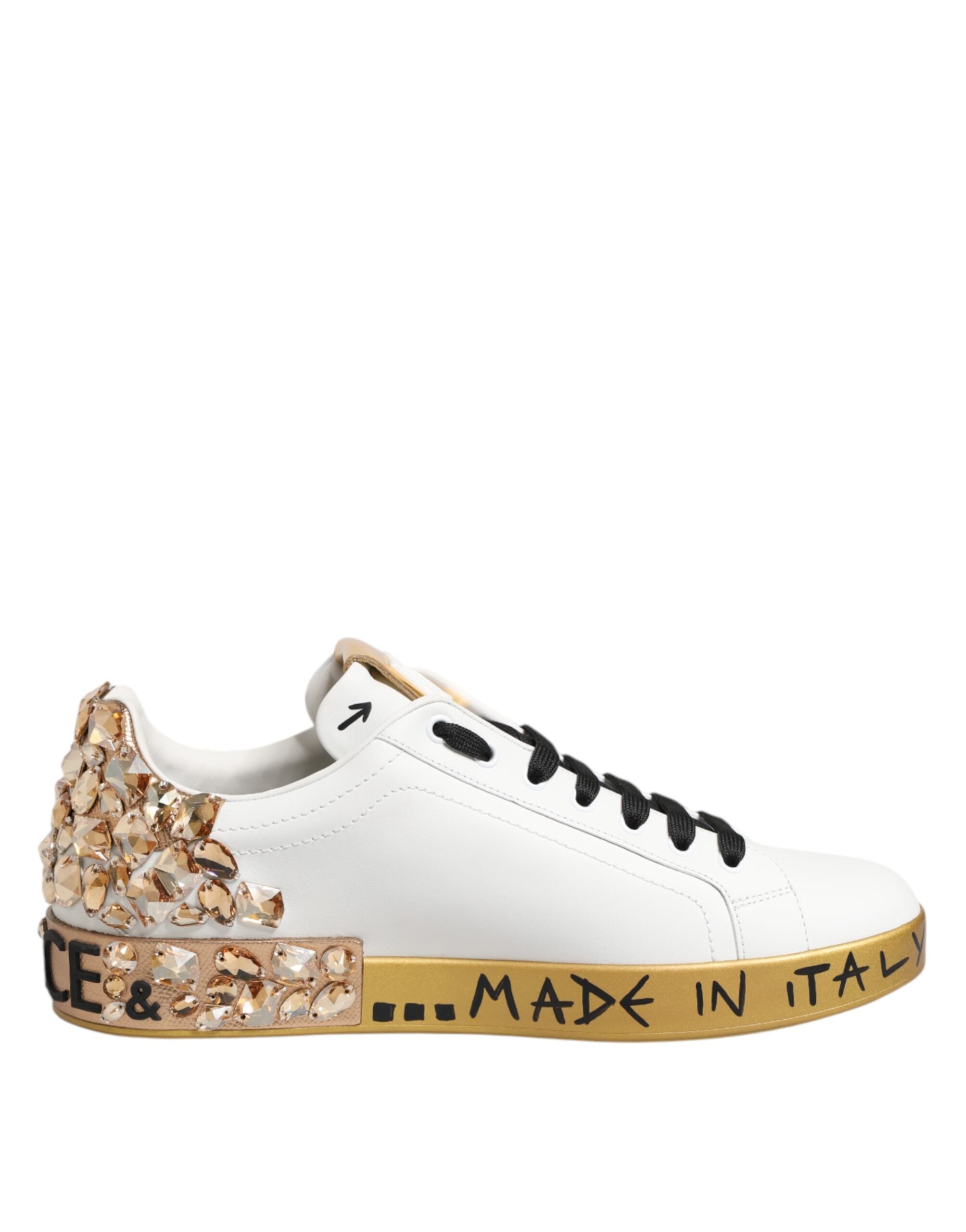 Dolce & Gabbana White Gold Crystal Portofino Sneakers Shoes - ACCEXO