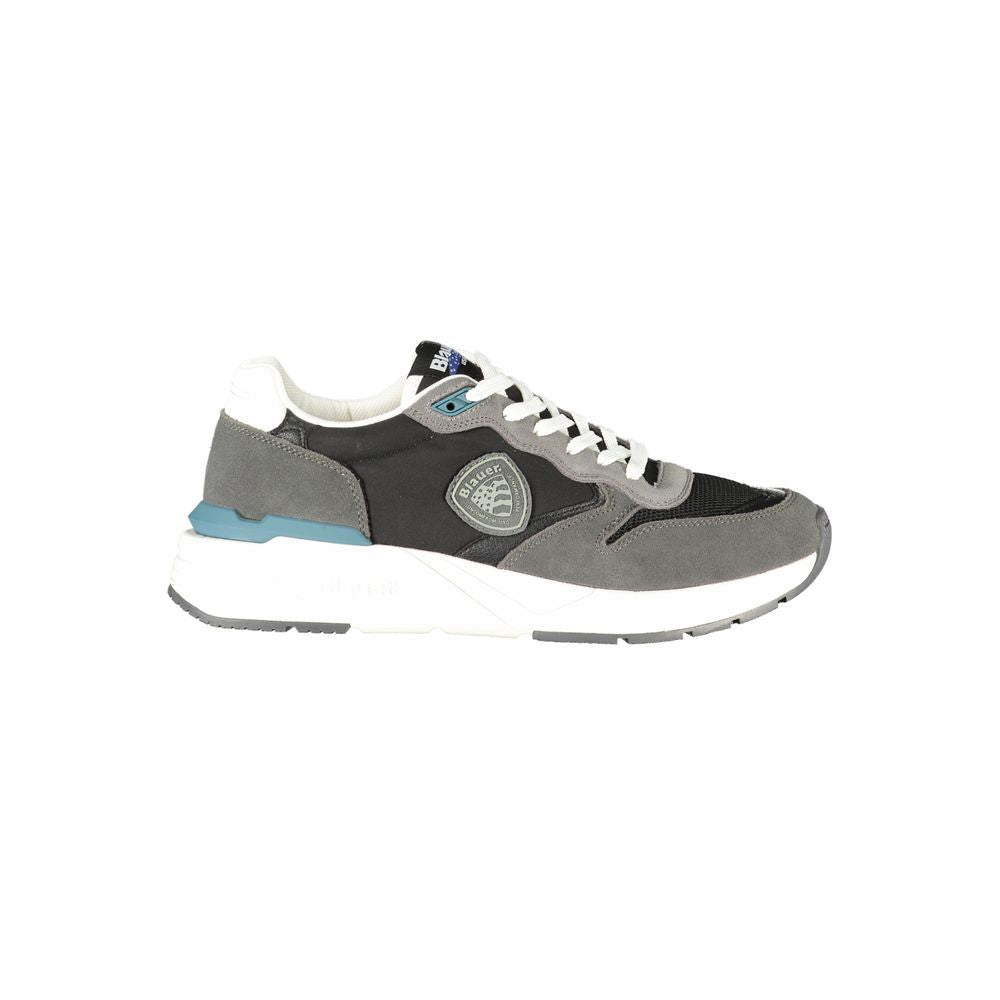 Blauer Black & Gray Leather Men Sneaker w/ Blauer logo