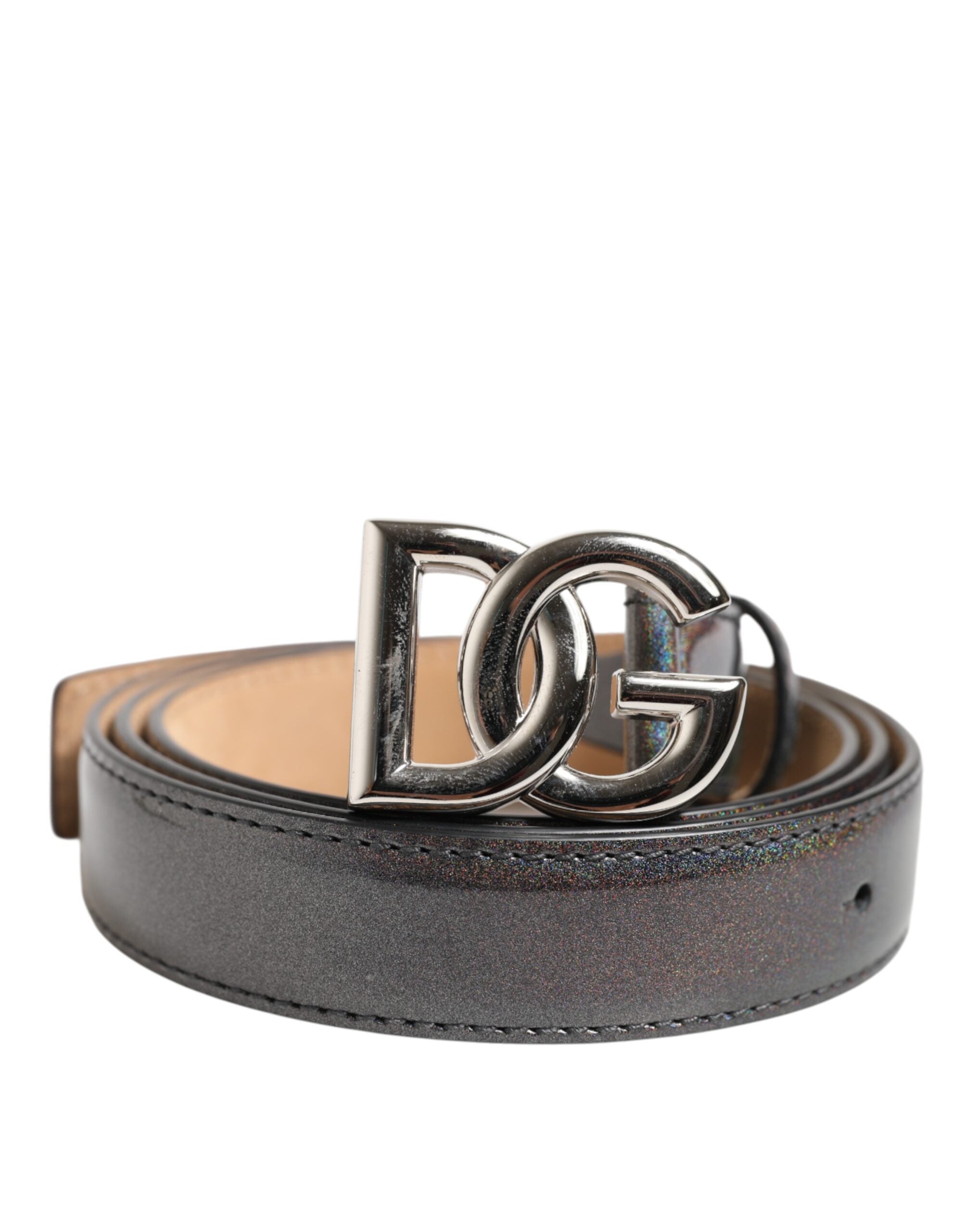 Dolce & Gabbana Metallic Leather Silver Tone Logo Buckle Belt - ACCEXO