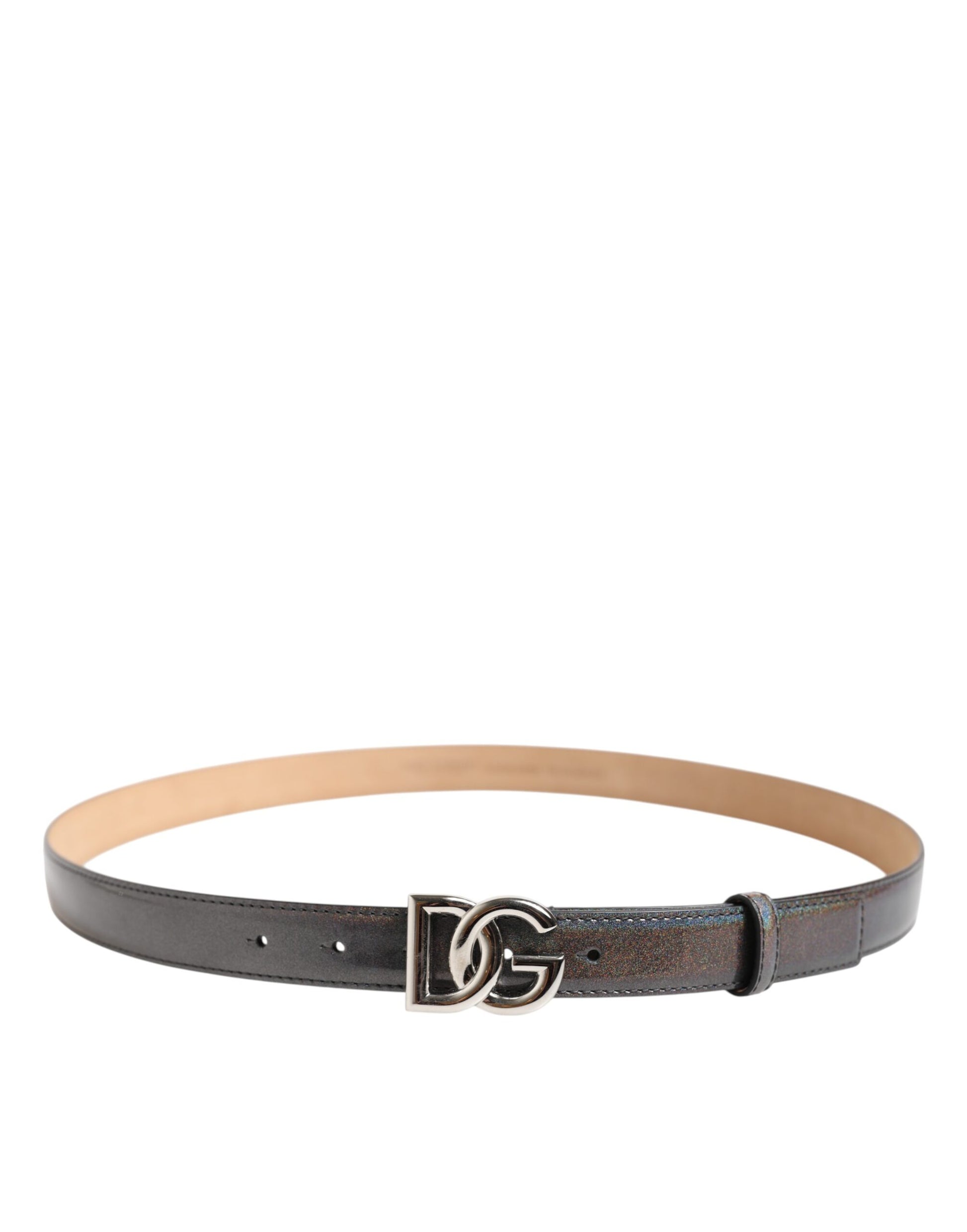 Dolce & Gabbana Metallic Leather Silver Tone Logo Buckle Belt - ACCEXO