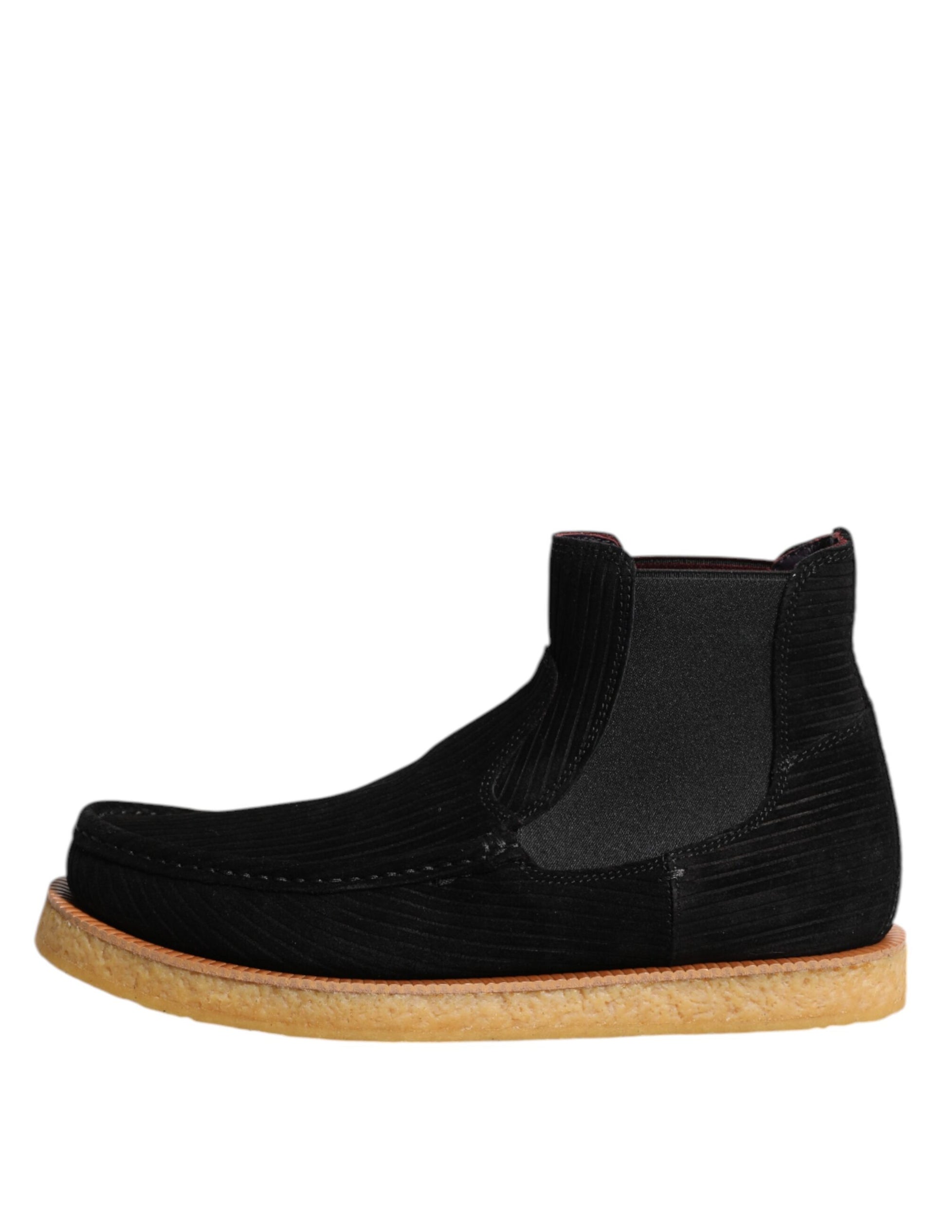 Dolce & Gabbana Black Calf Suede Slip On Ankle Boots Shoes - ACCEXO