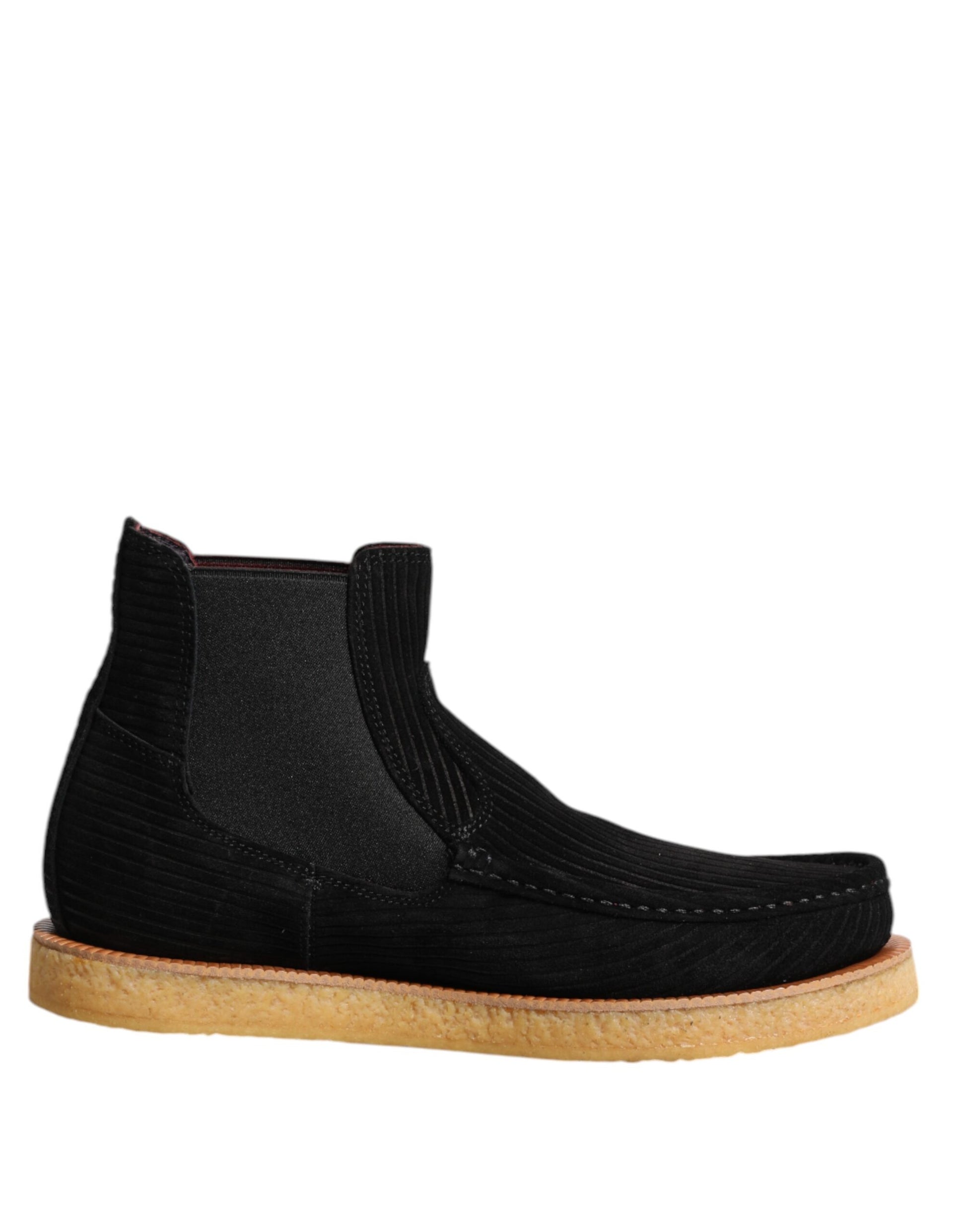Dolce & Gabbana Black Calf Suede Slip On Ankle Boots Shoes - ACCEXO