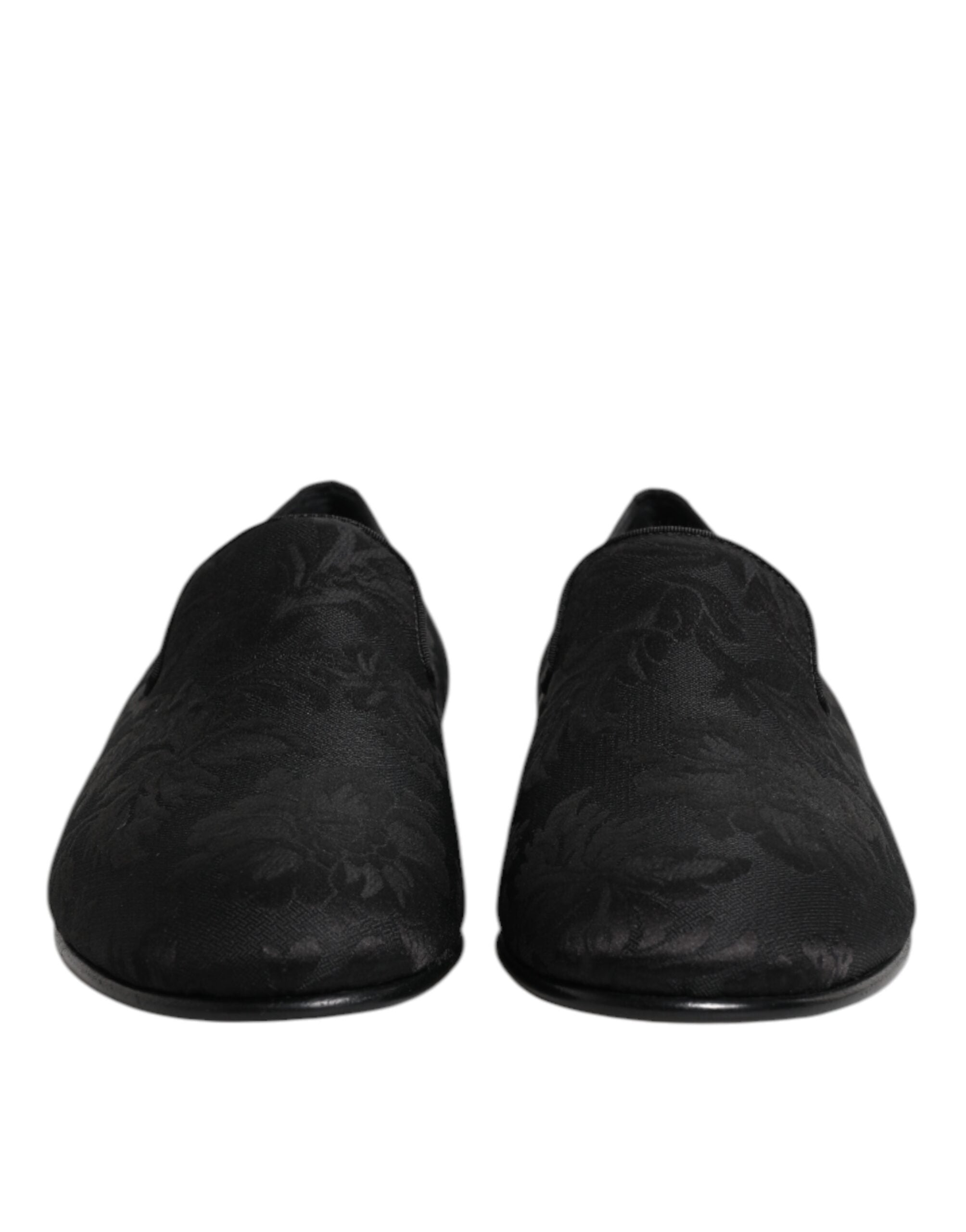 Dolce & Gabbana Black Floral Brocade Loafers Men Dress Shoes - ACCEXO