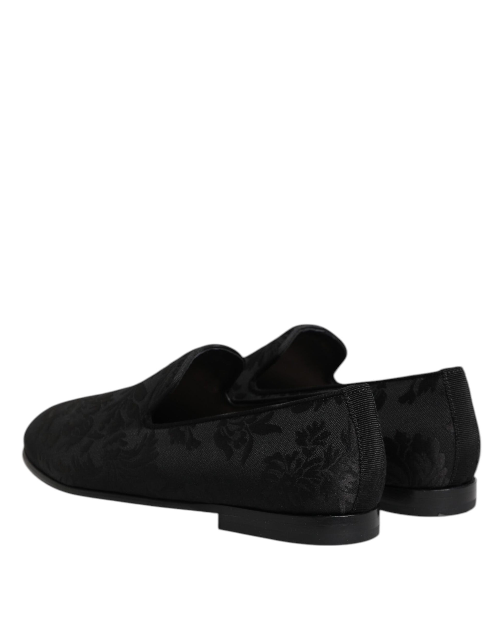 Dolce & Gabbana Black Floral Brocade Loafers Men Dress Shoes - ACCEXO
