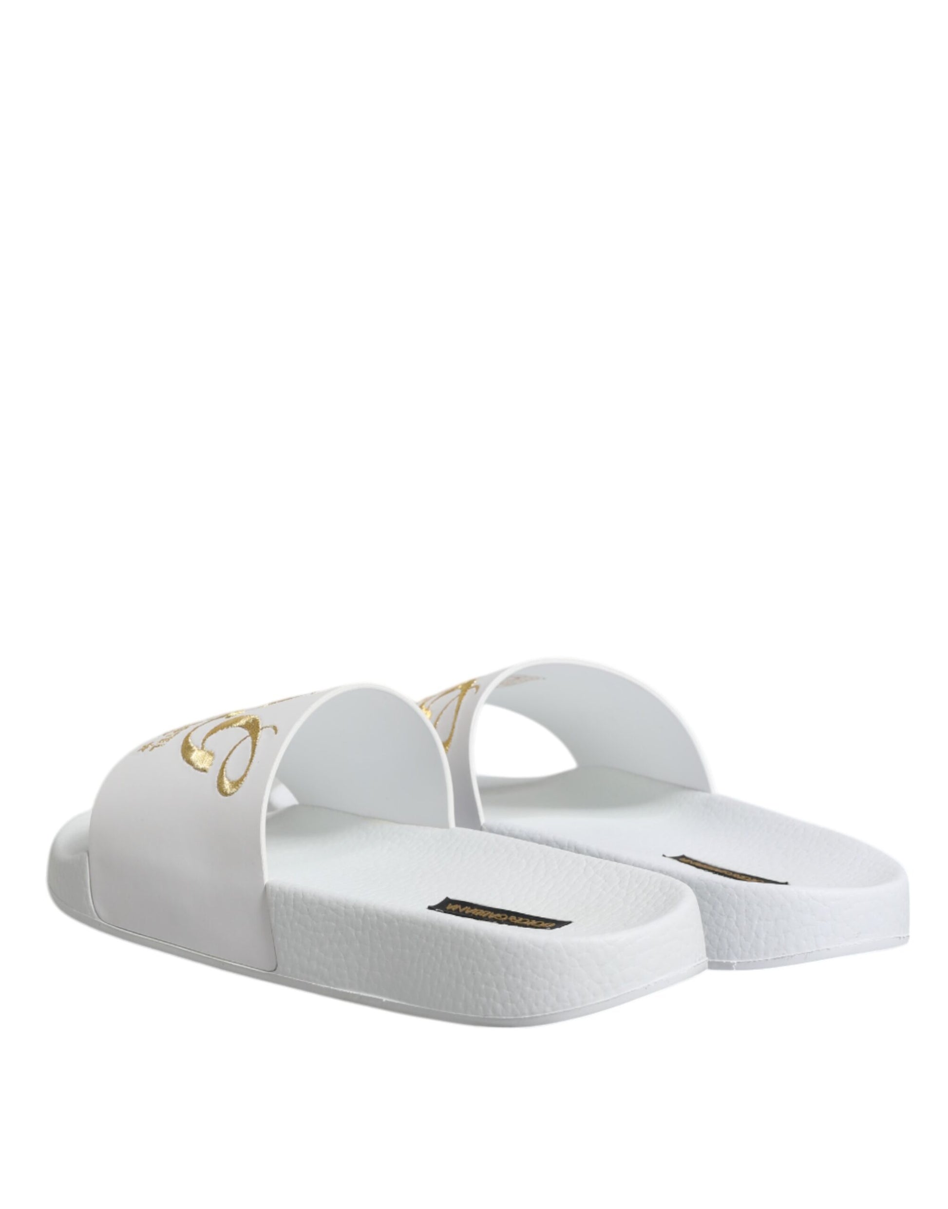 Dolce & Gabbana White Leather Slides Sandals Beachwear Shoes - ACCEXO