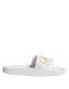 Dolce & Gabbana White Leather Slides Sandals Beachwear Shoes - ACCEXO