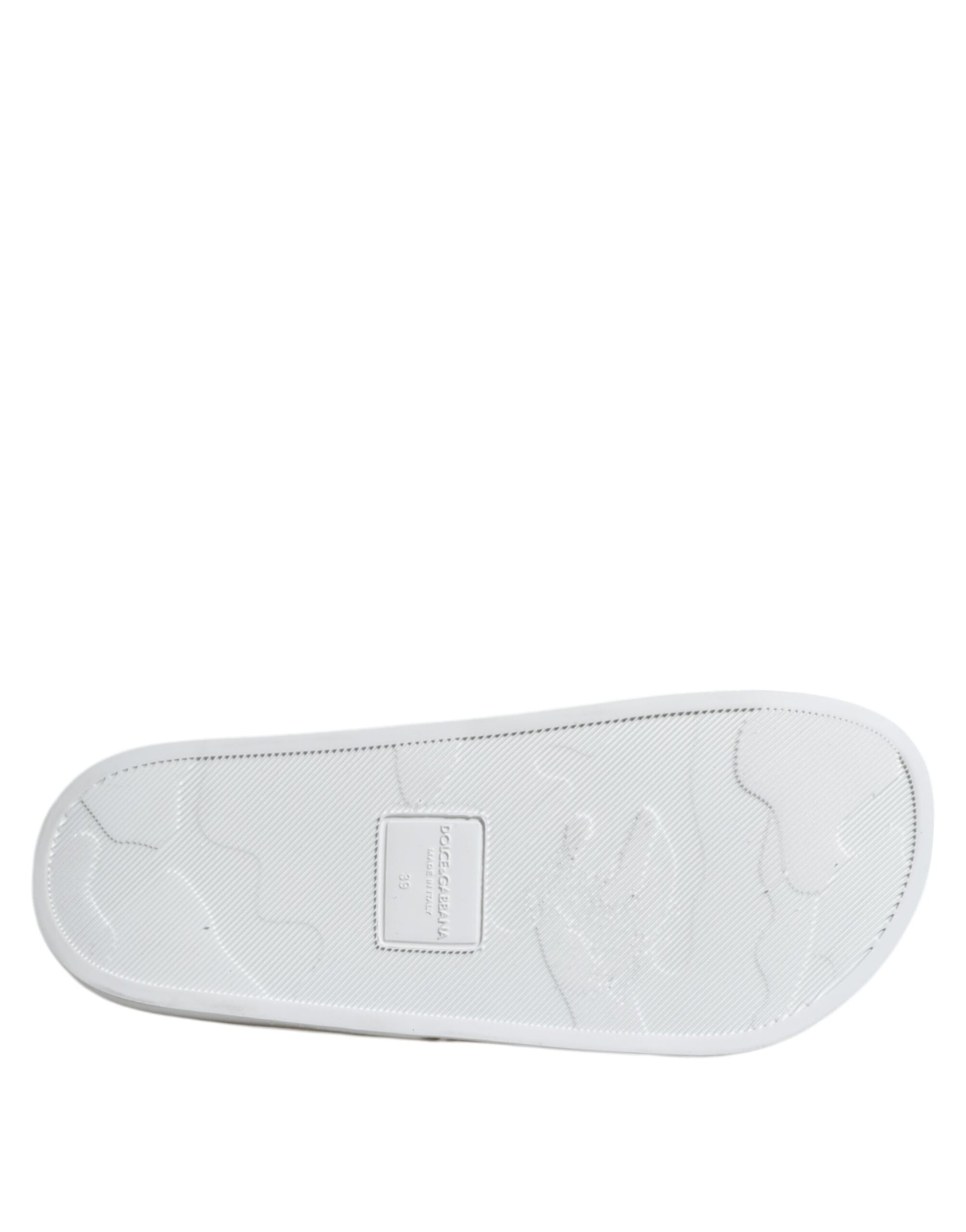 Dolce & Gabbana White Leather Slides Sandals Beachwear Shoes - ACCEXO