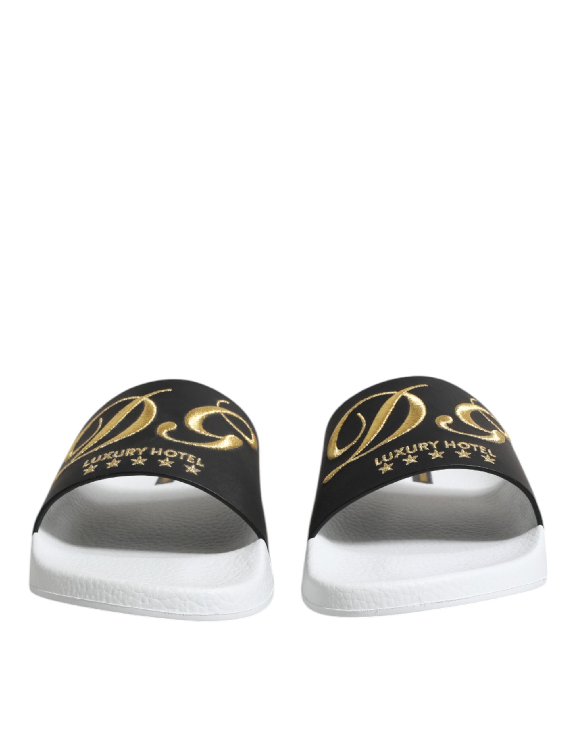 Dolce & Gabbana White Black Leather Sandals Beachwear Shoes - ACCEXO