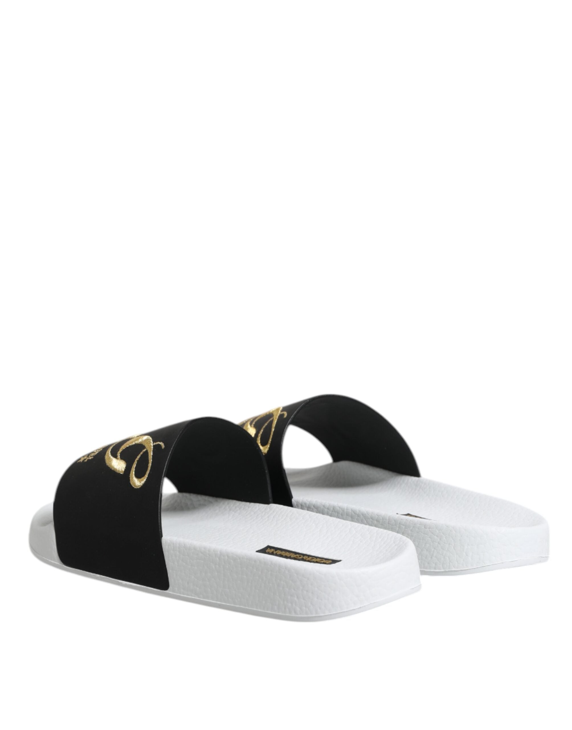 Dolce & Gabbana White Black Leather Sandals Beachwear Shoes - ACCEXO