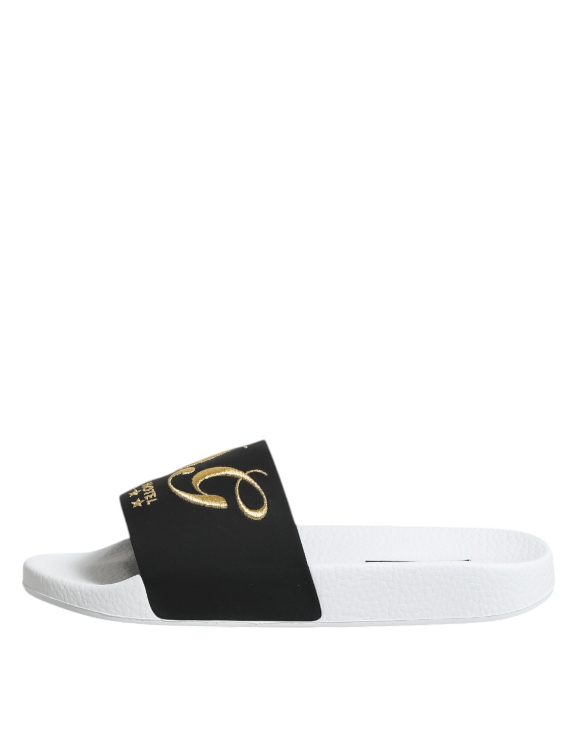 Dolce & Gabbana White Black Leather Sandals Beachwear Shoes - ACCEXO