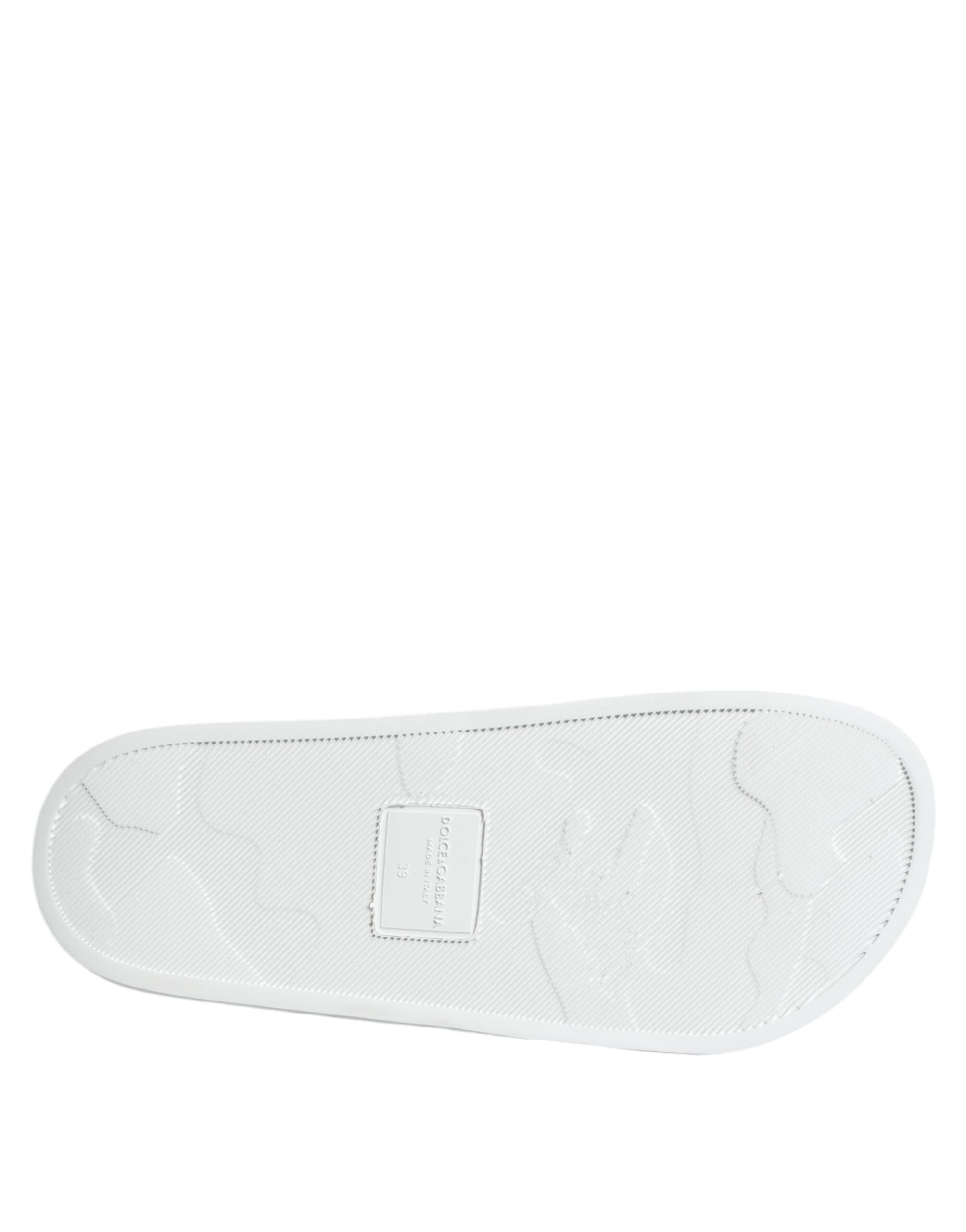 Dolce & Gabbana White Black Leather Sandals Beachwear Shoes - ACCEXO