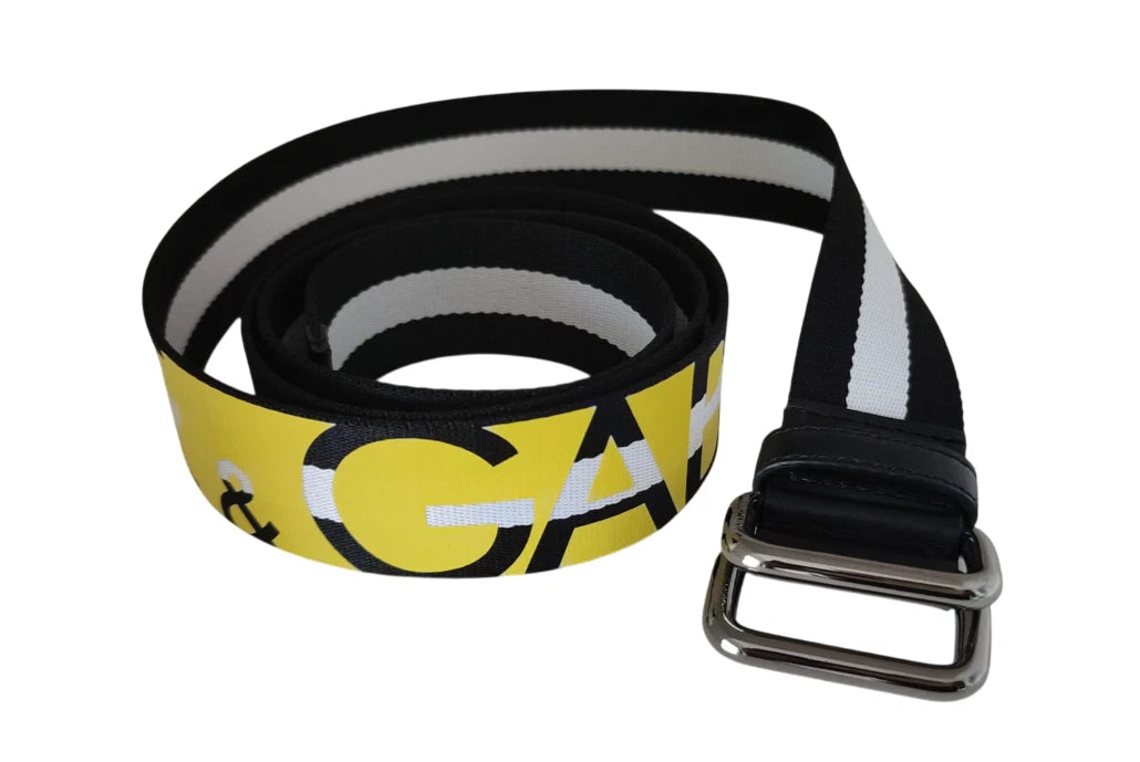 Dolce & Gabbana Black Yellow Logo Striped Metal Buckle Belt - ACCEXO