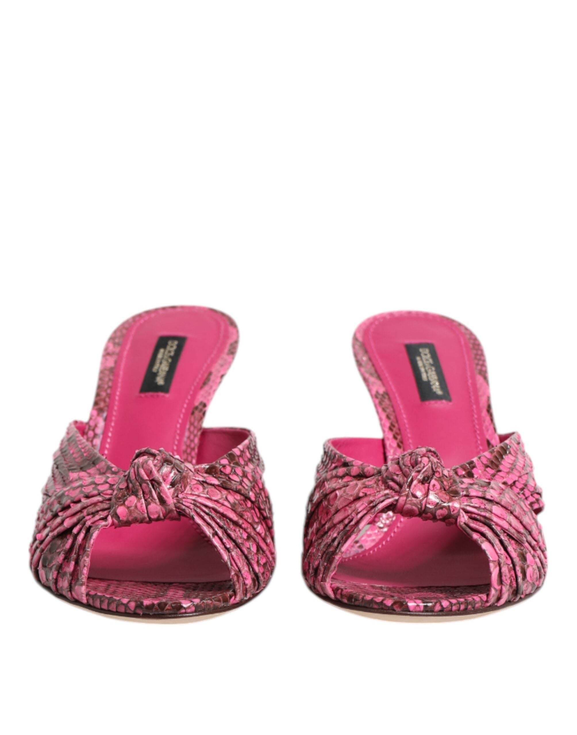 Dolce & Gabbana Pink Leather Heels Slides Sandals Shoes - ACCEXO