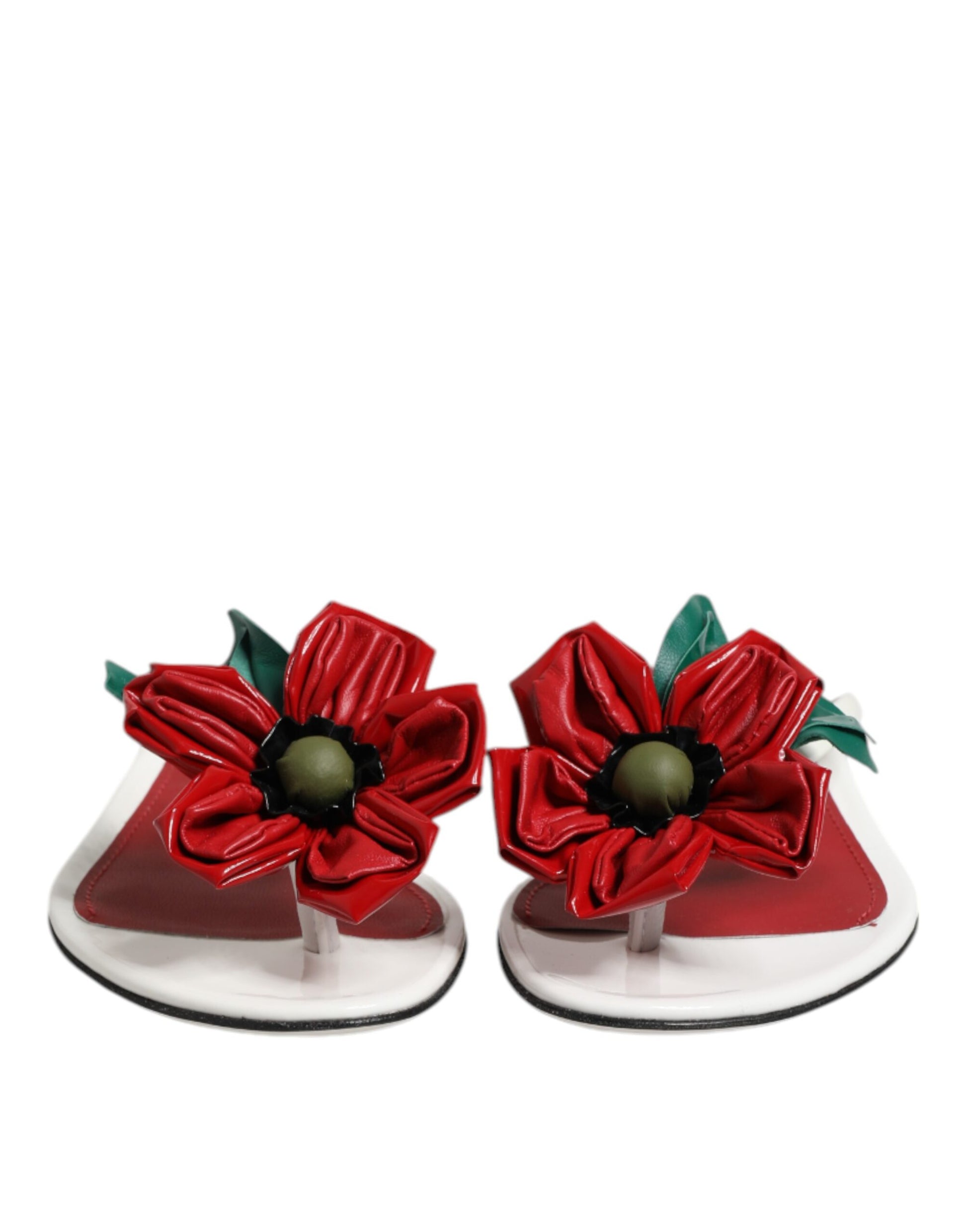 Dolce & Gabbana Red White KEIRA Flower Leather Sandals Shoes - ACCEXO