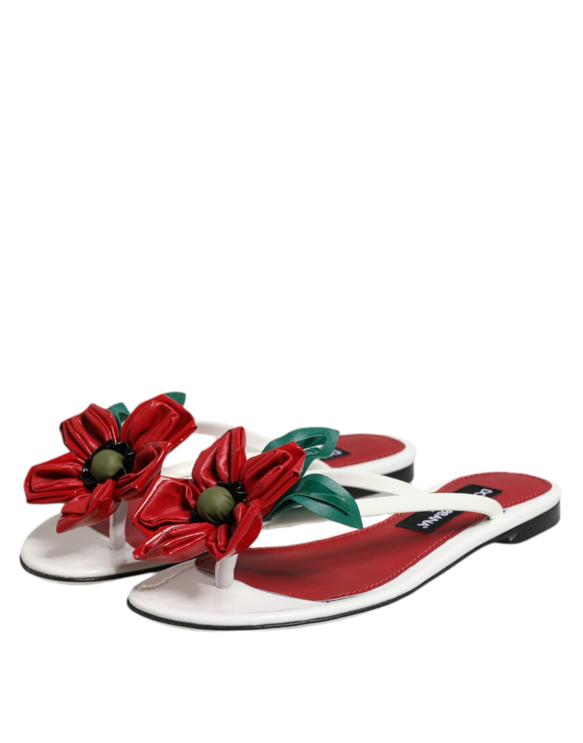 Dolce & Gabbana Red White KEIRA Flower Leather Sandals Shoes - ACCEXO