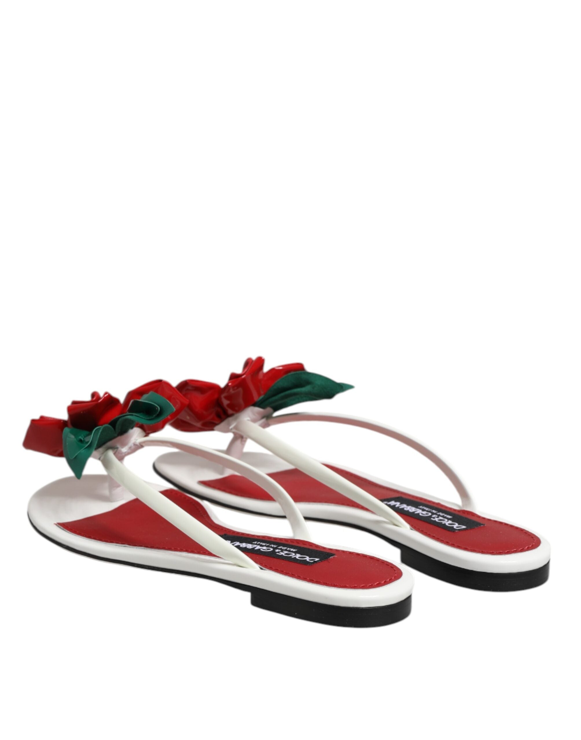Dolce & Gabbana Red White KEIRA Flower Leather Sandals Shoes - ACCEXO