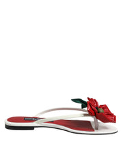 Dolce & Gabbana Red White KEIRA Flower Leather Sandals Shoes - ACCEXO