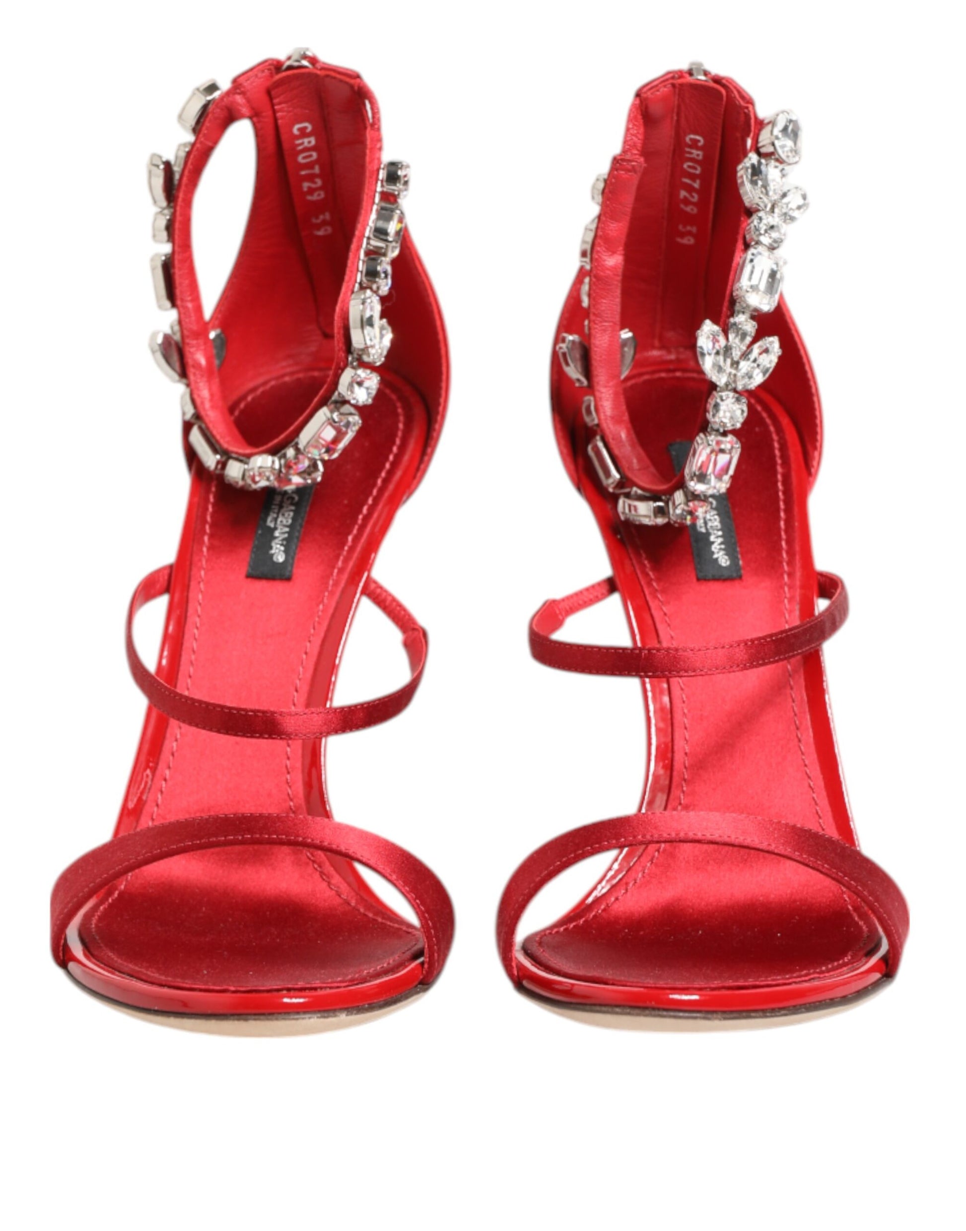 Dolce & Gabbana Red Satin Crystals Keira Sandals Heels Shoes - ACCEXO