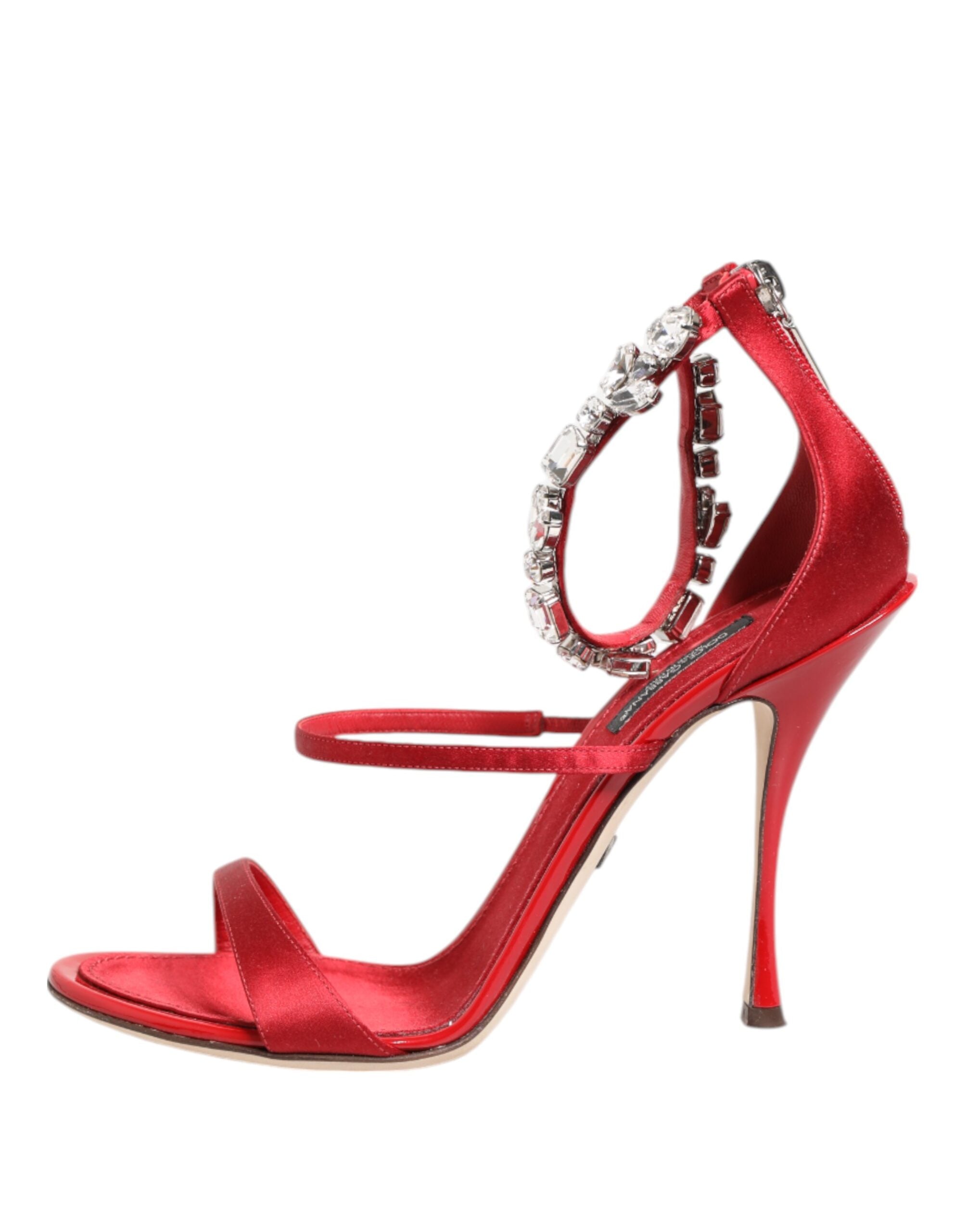 Dolce & Gabbana Red Satin Crystals Keira Sandals Heels Shoes - ACCEXO
