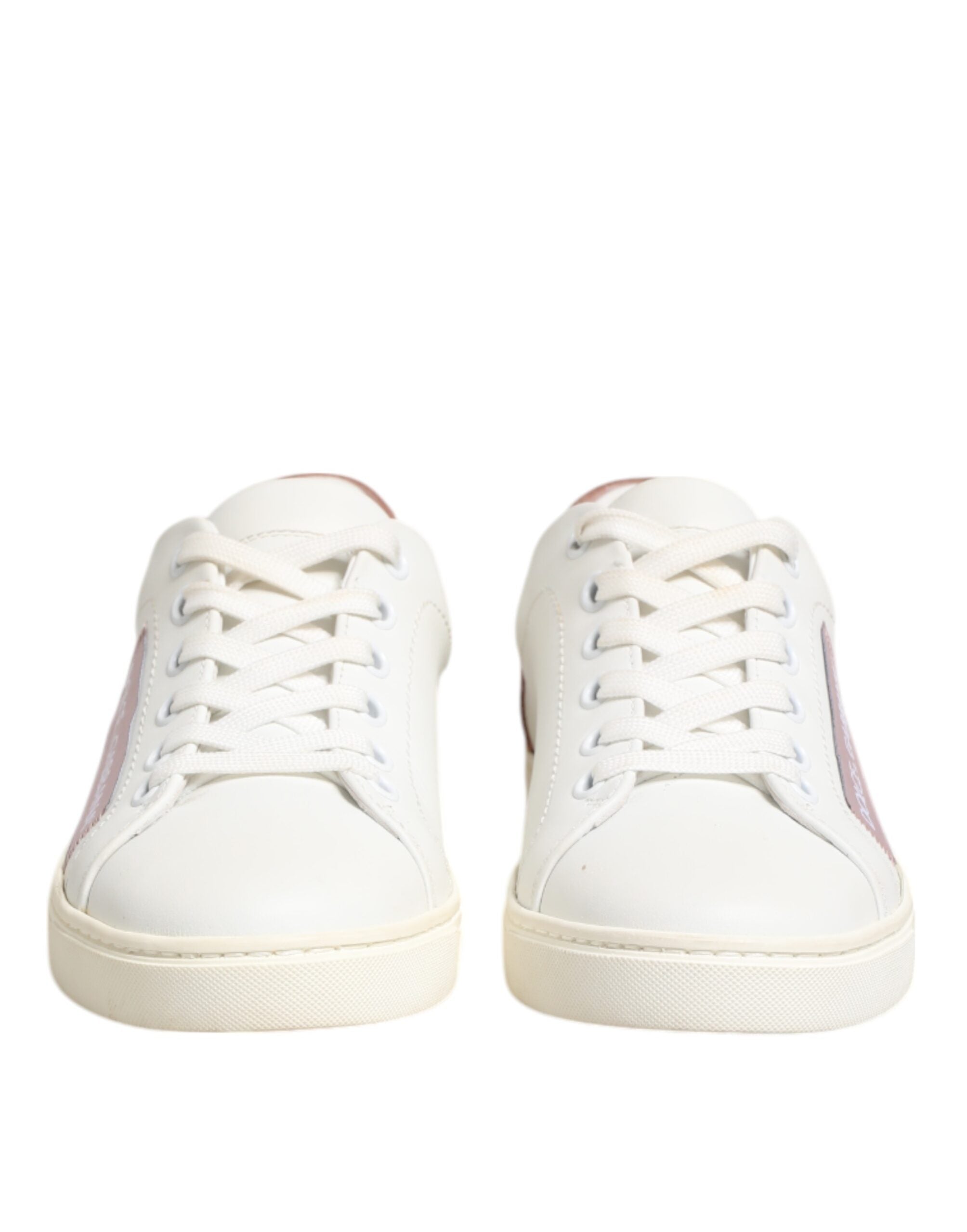 Dolce & Gabbana White Pink Leather Low Top Sneakers Shoes - ACCEXO