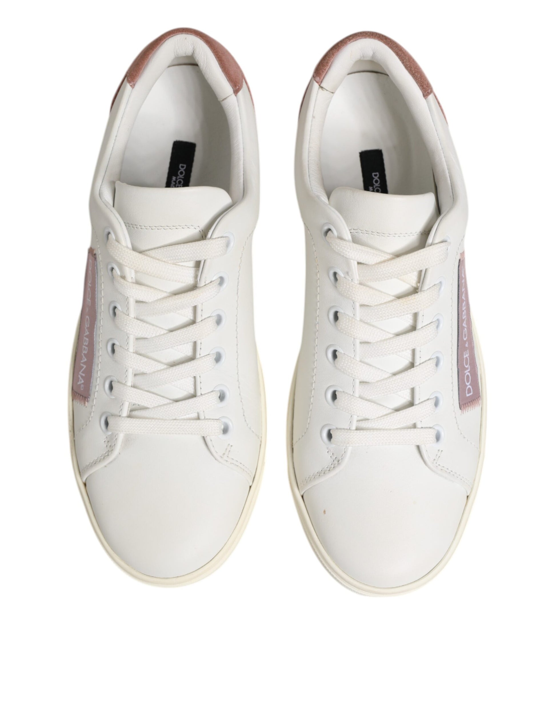 Dolce & Gabbana White Pink Leather Low Top Sneakers Shoes - ACCEXO