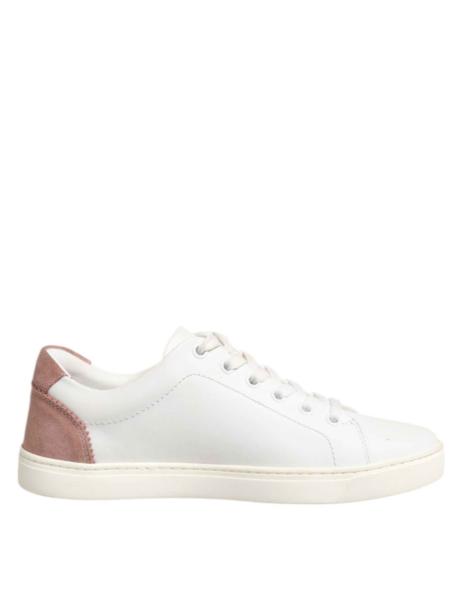 Dolce & Gabbana White Pink Leather Low Top Sneakers Shoes - ACCEXO