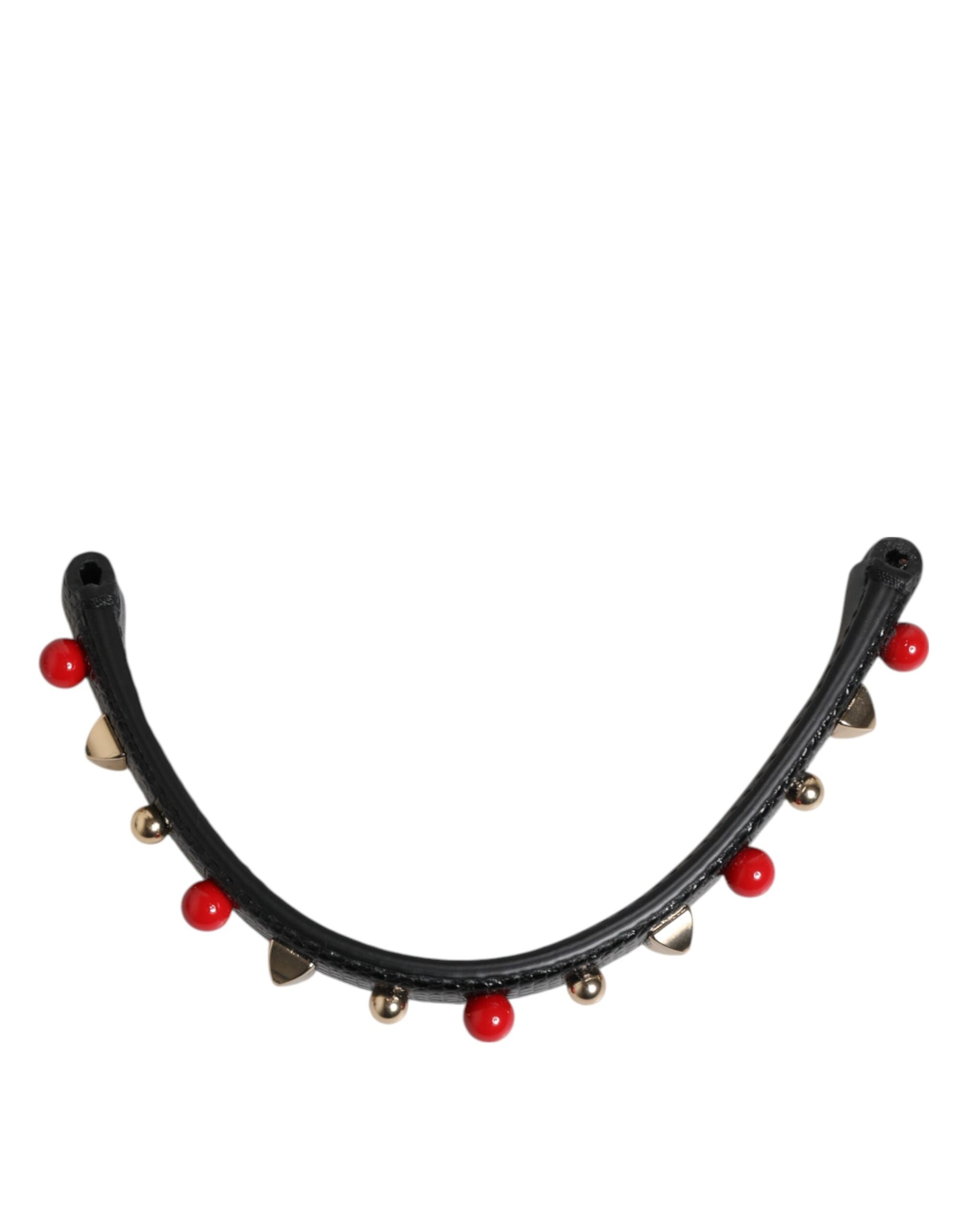 Dolce & Gabbana Black Embellished Leather Bag Handle Women Shoulder Strap - ACCEXO