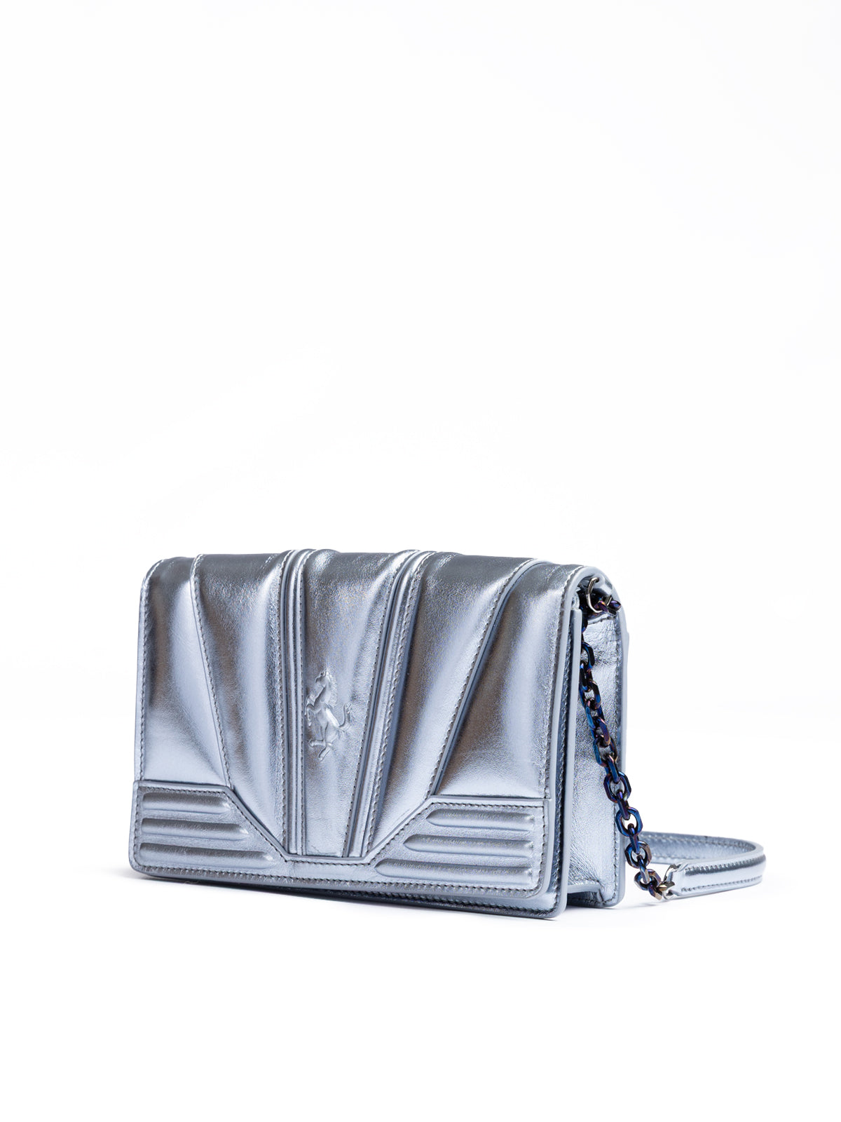 Ferrari Metal light blue GT patent leather bag with chain - ACCEXO