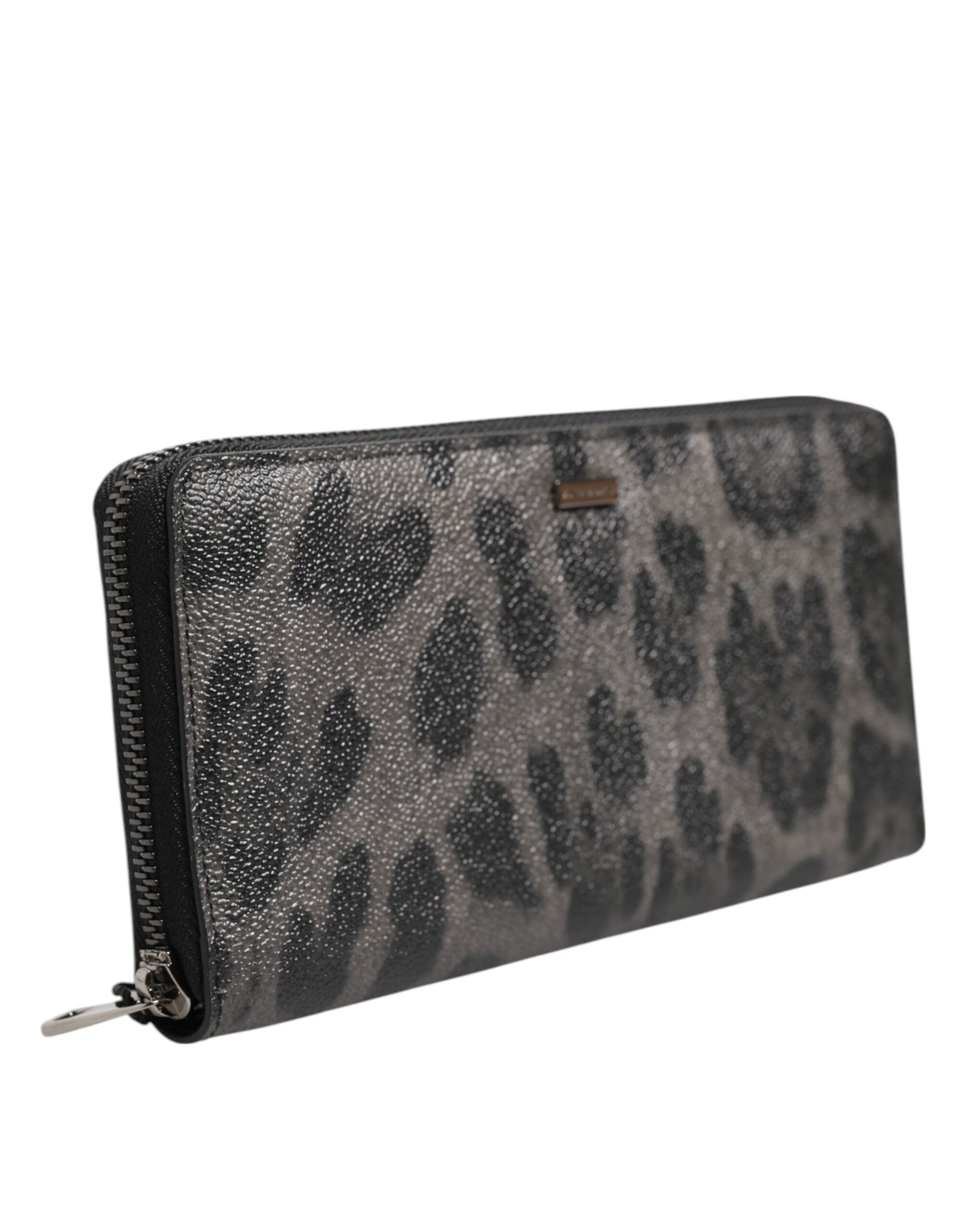 Dolce & Gabbana Black Gray Leopard Leather Zip Around Continental Wallet - ACCEXO