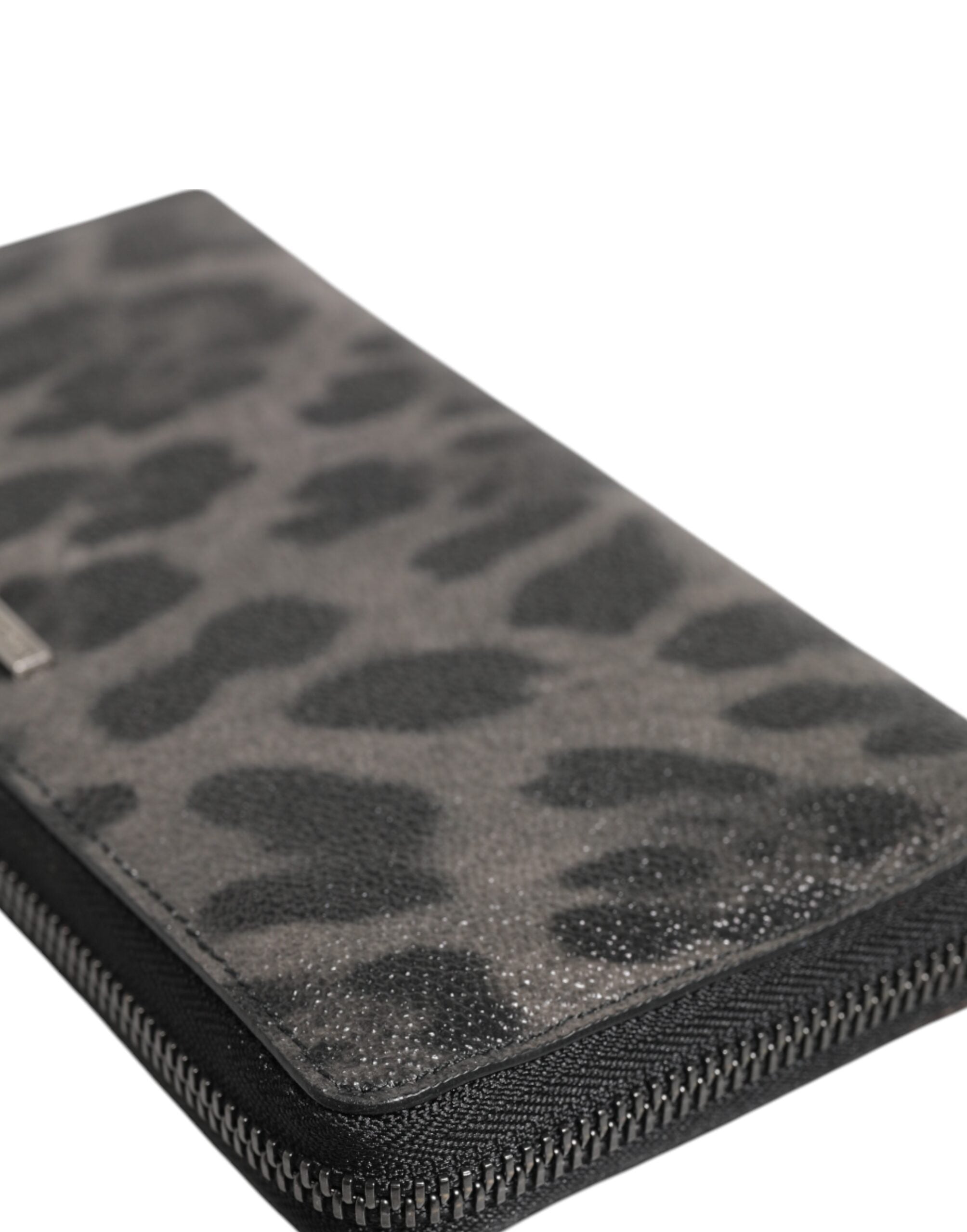 Dolce & Gabbana Black Gray Leopard Leather Zip Around Continental Wallet - ACCEXO