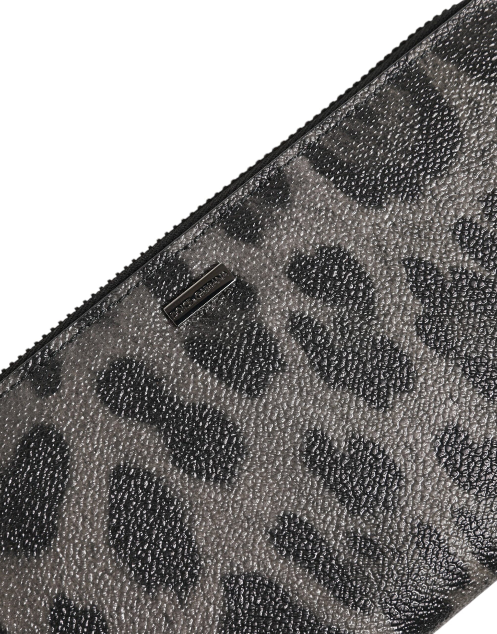 Dolce & Gabbana Black Gray Leopard Leather Zip Around Continental Wallet - ACCEXO